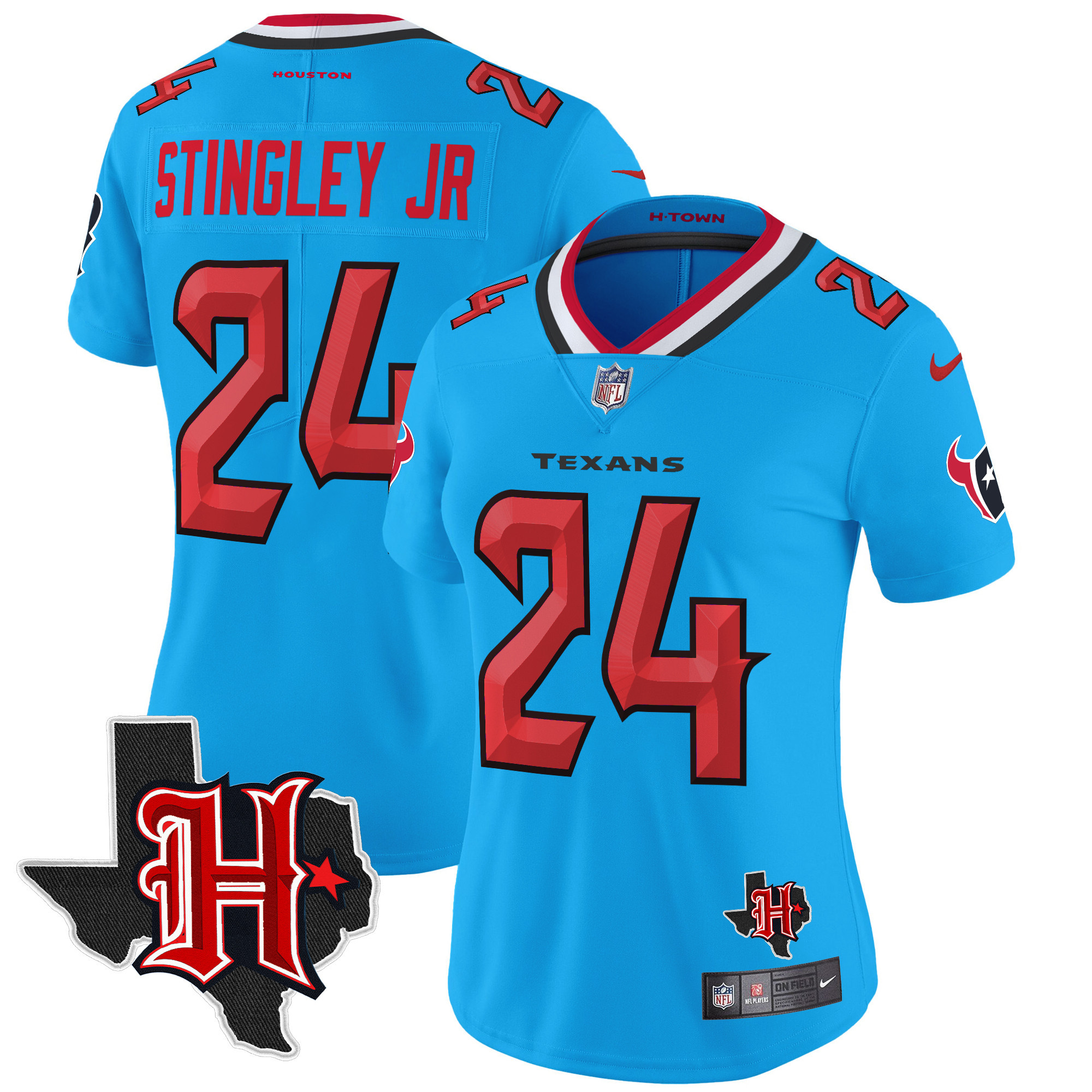 Derek Stingley Jr. Women's Houston Texans 2024 Texas Patch Vapor Limited Blue Jersey - All Stitched