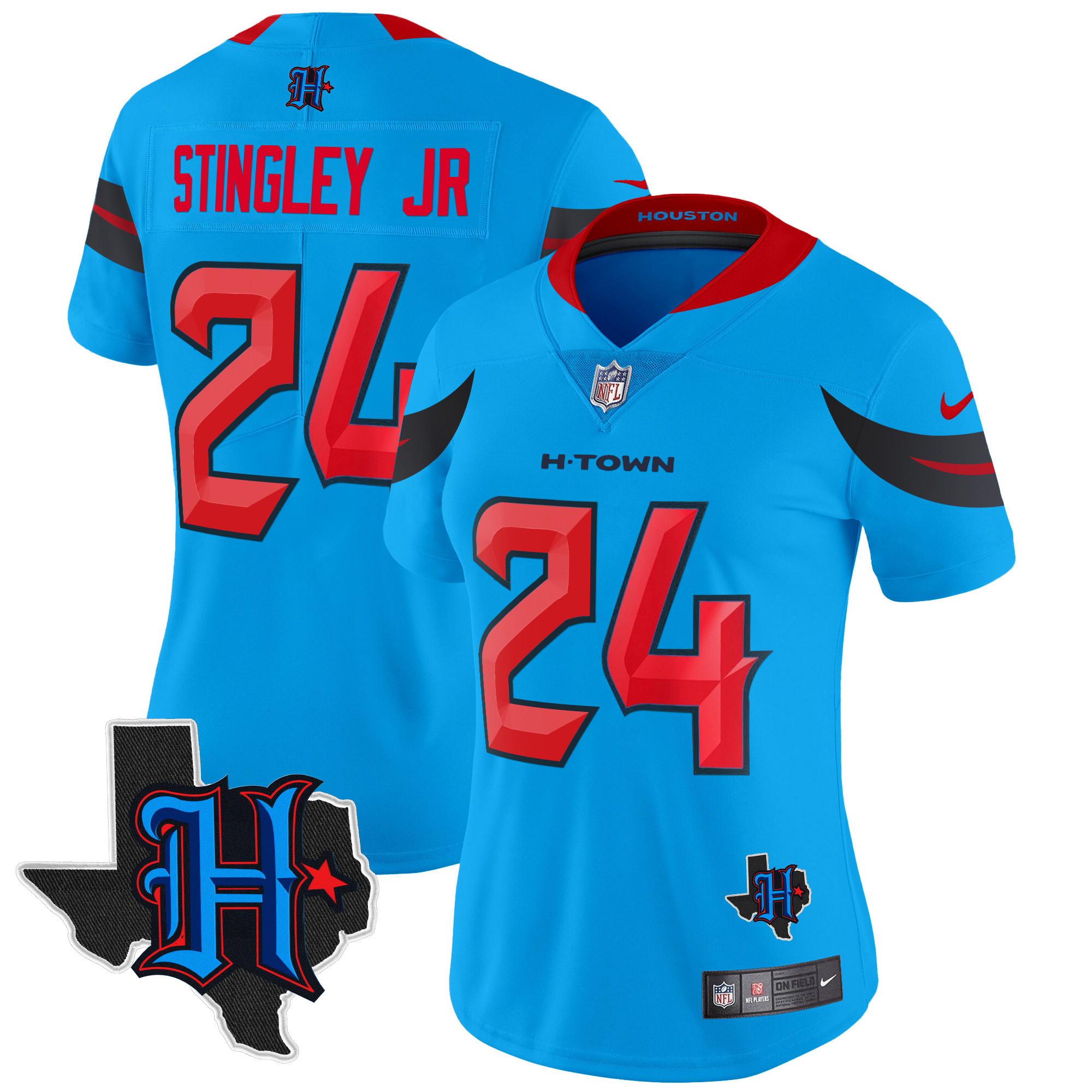 Derek Stingley Jr. Women's Houston Texans 2024 Texas Patch Vapor Limited Blue Jersey - All Stitched