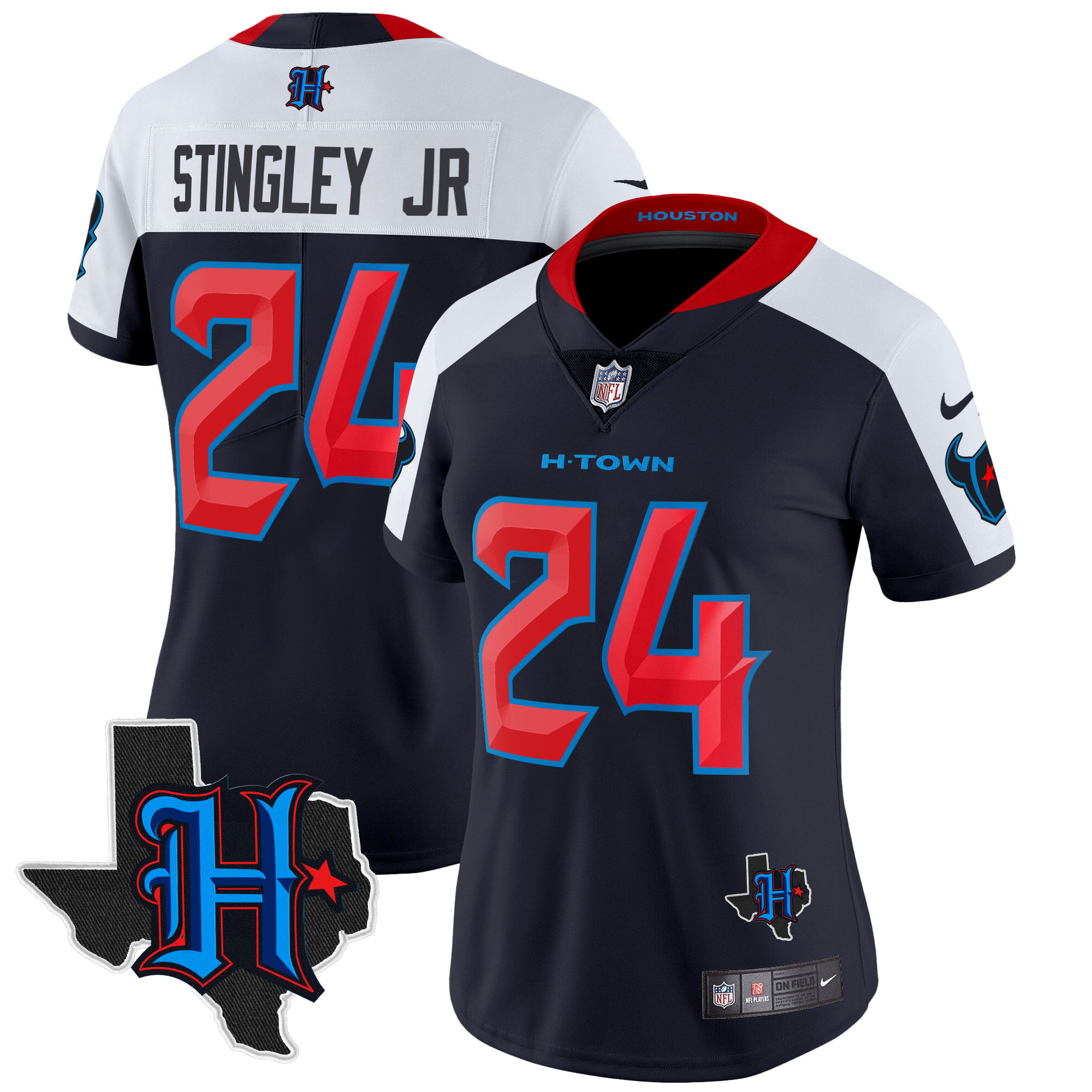 Derek Stingley Jr. Women's Houston Texans 2024 Texas Patch Vapor Limited Navy Alternate Jersey - All Stitched