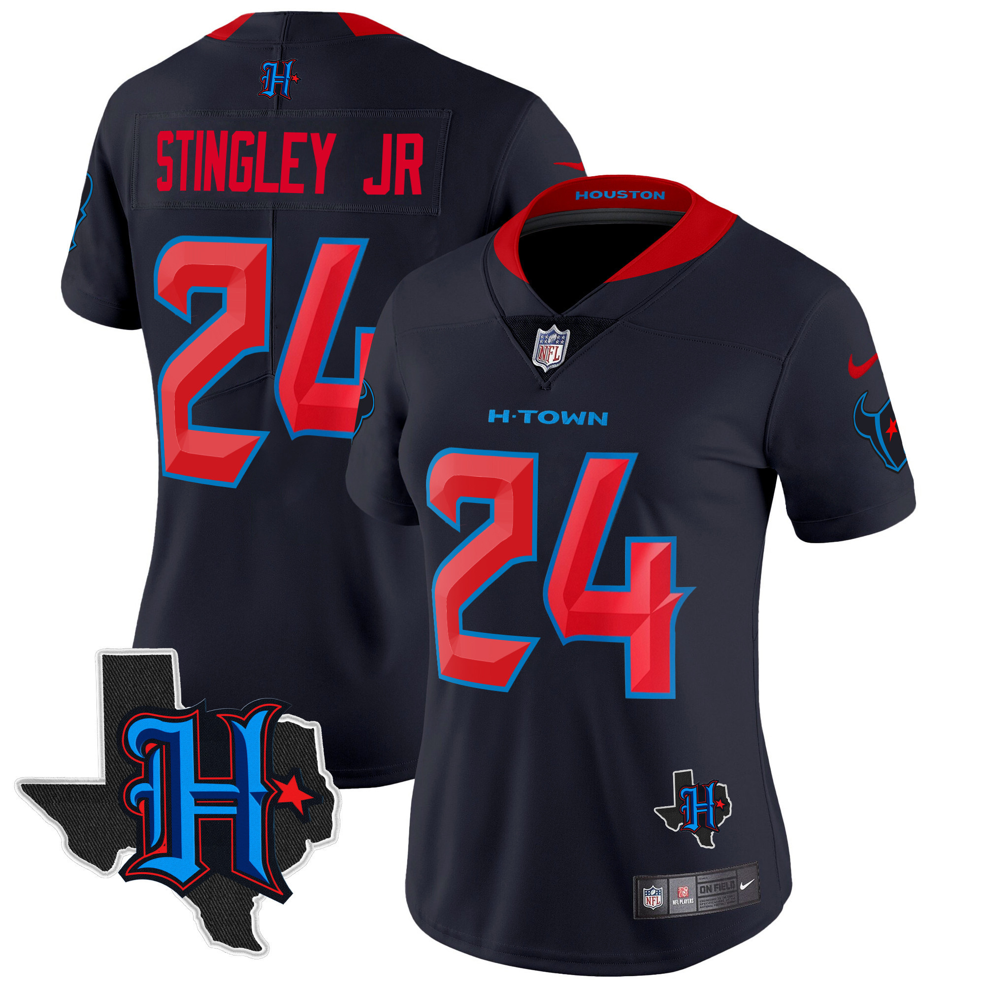 Derek Stingley Jr. Women's Houston Texans 2024 Texas Patch Vapor Limited Navy Limited Jersey - All Stitched