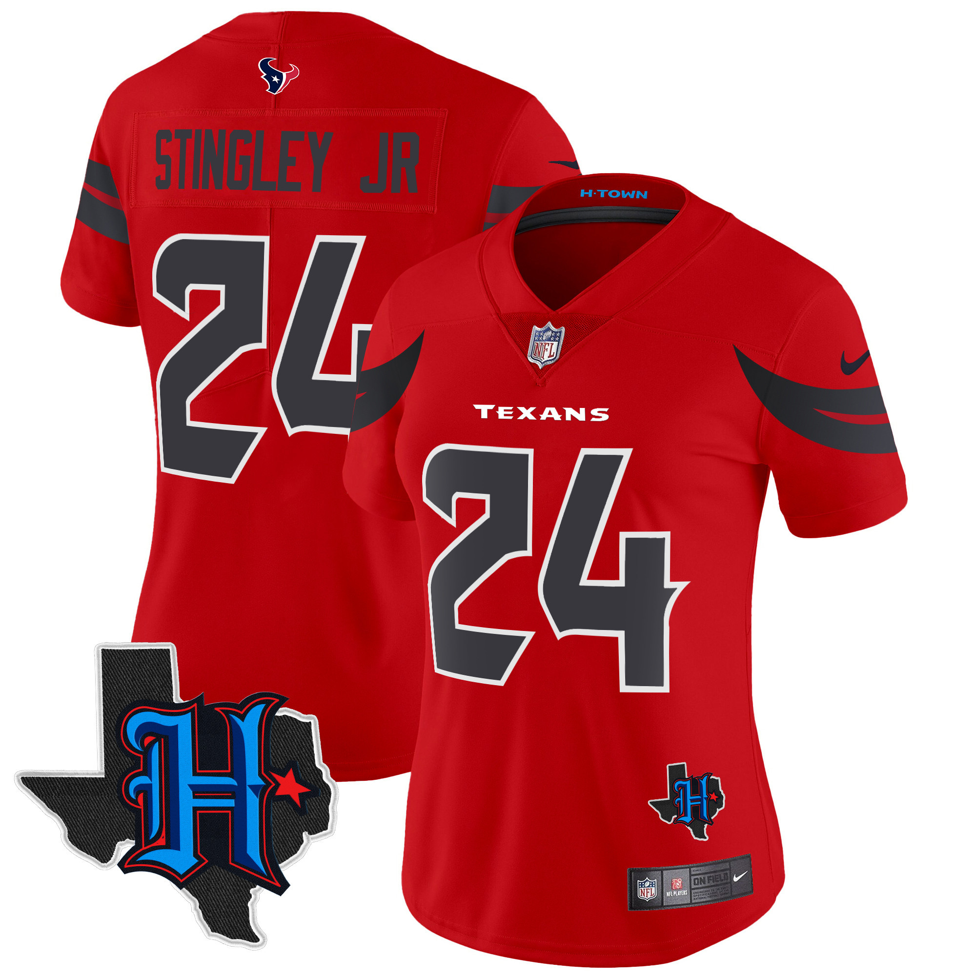 Derek Stingley Jr. Women's Houston Texans 2024 Texas Patch Vapor Limited Red Jersey - All Stitched