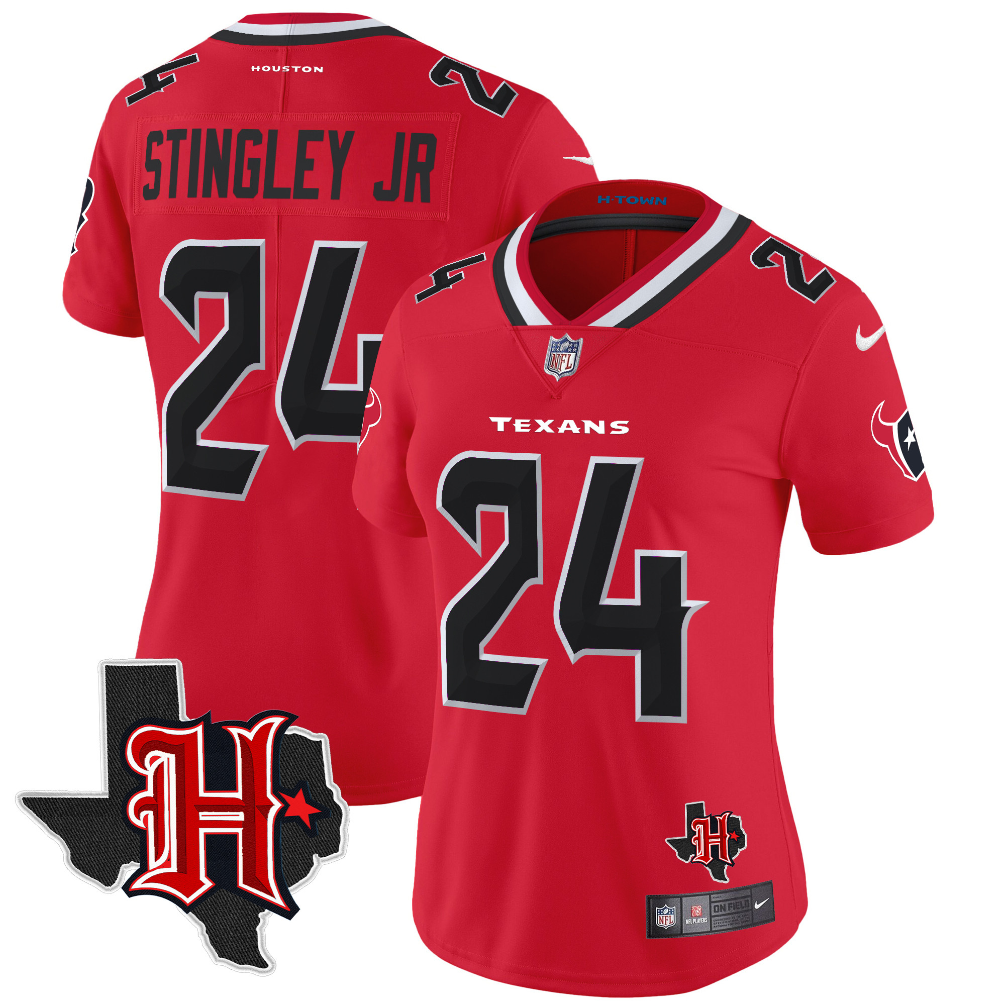 Derek Stingley Jr. Women's Houston Texans 2024 Texas Patch Vapor Limited Red Jersey - All Stitched
