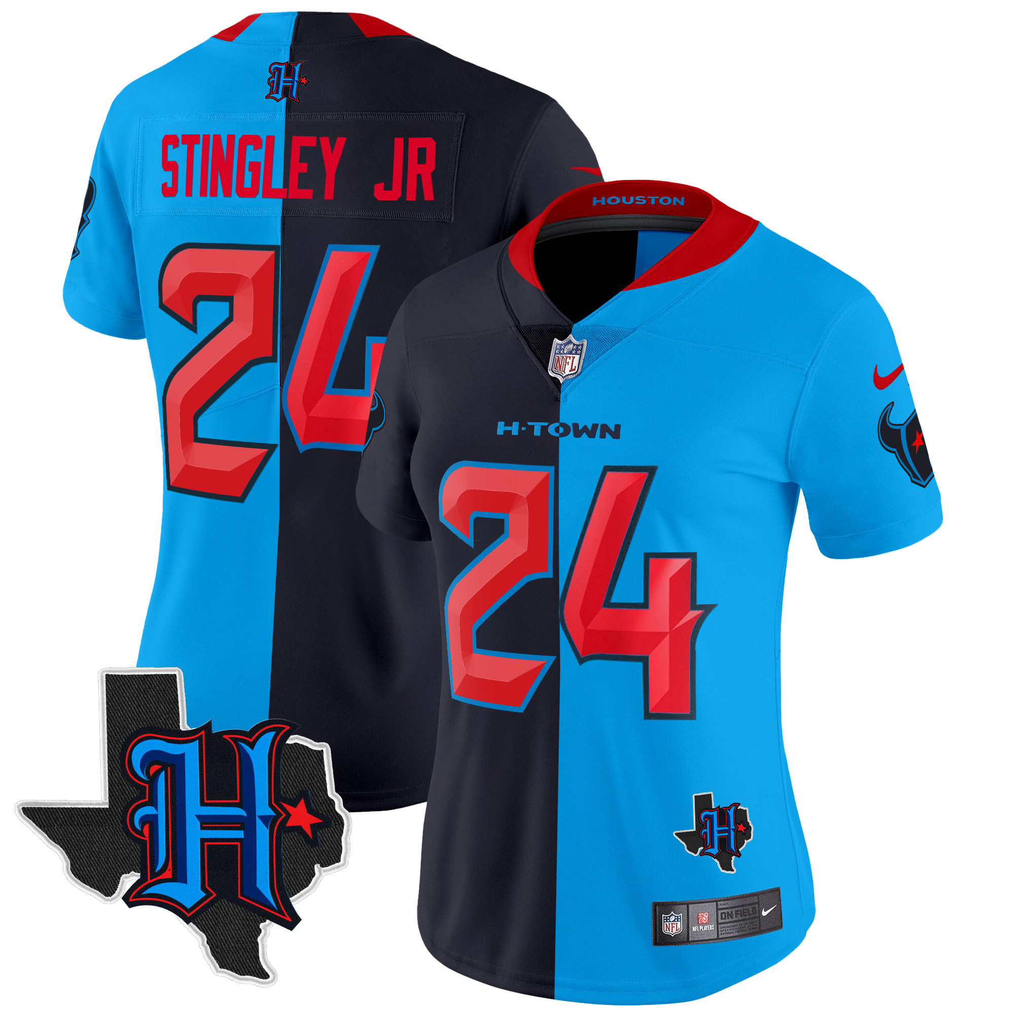 Derek Stingley Jr. Women's Houston Texans 2024 Texas Patch Vapor Limited Split Jersey - All Stitched