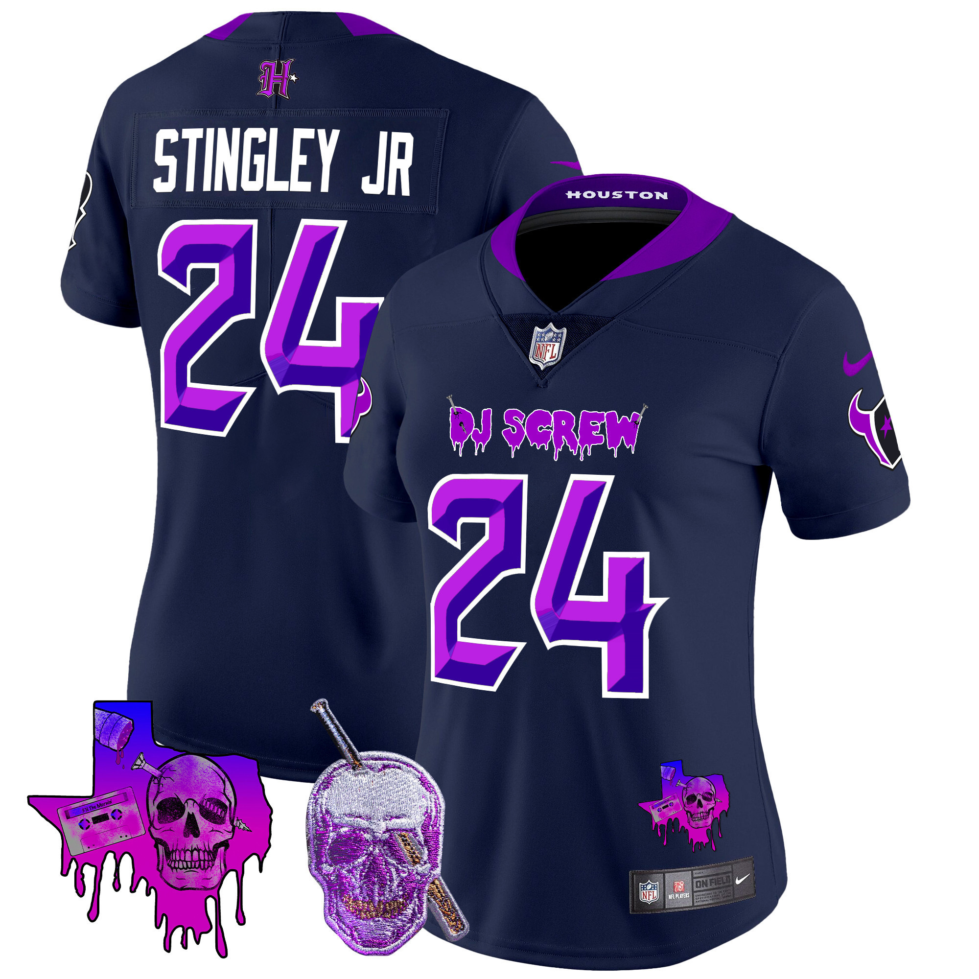 Derek Stingley Jr. Women's Houston Texans DJ Screw Vapor Limited Navy Limited Jersey - All Stitched