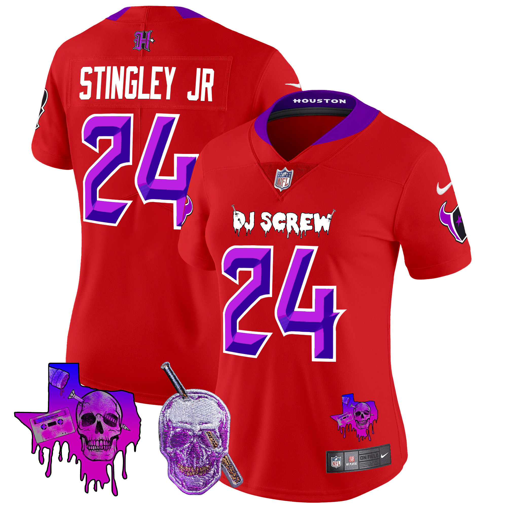 Derek Stingley Jr. Women's Houston Texans DJ Screw Vapor Limited Red Jersey - All Stitched