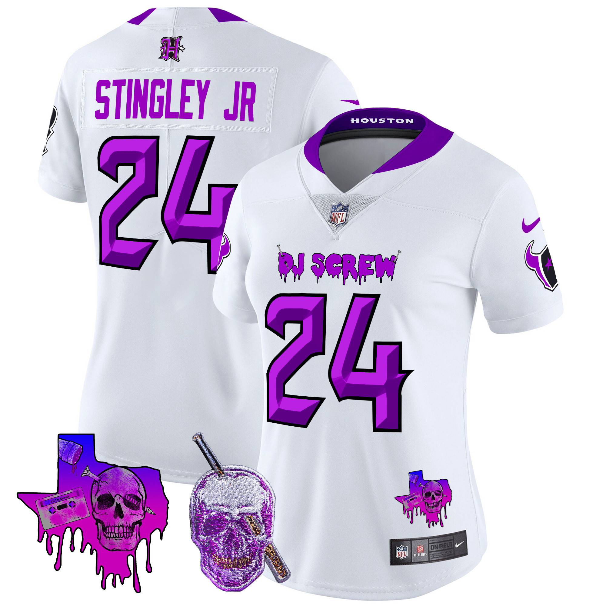 Derek Stingley Jr. Women's Houston Texans DJ Screw Vapor Limited White Jersey - All Stitched