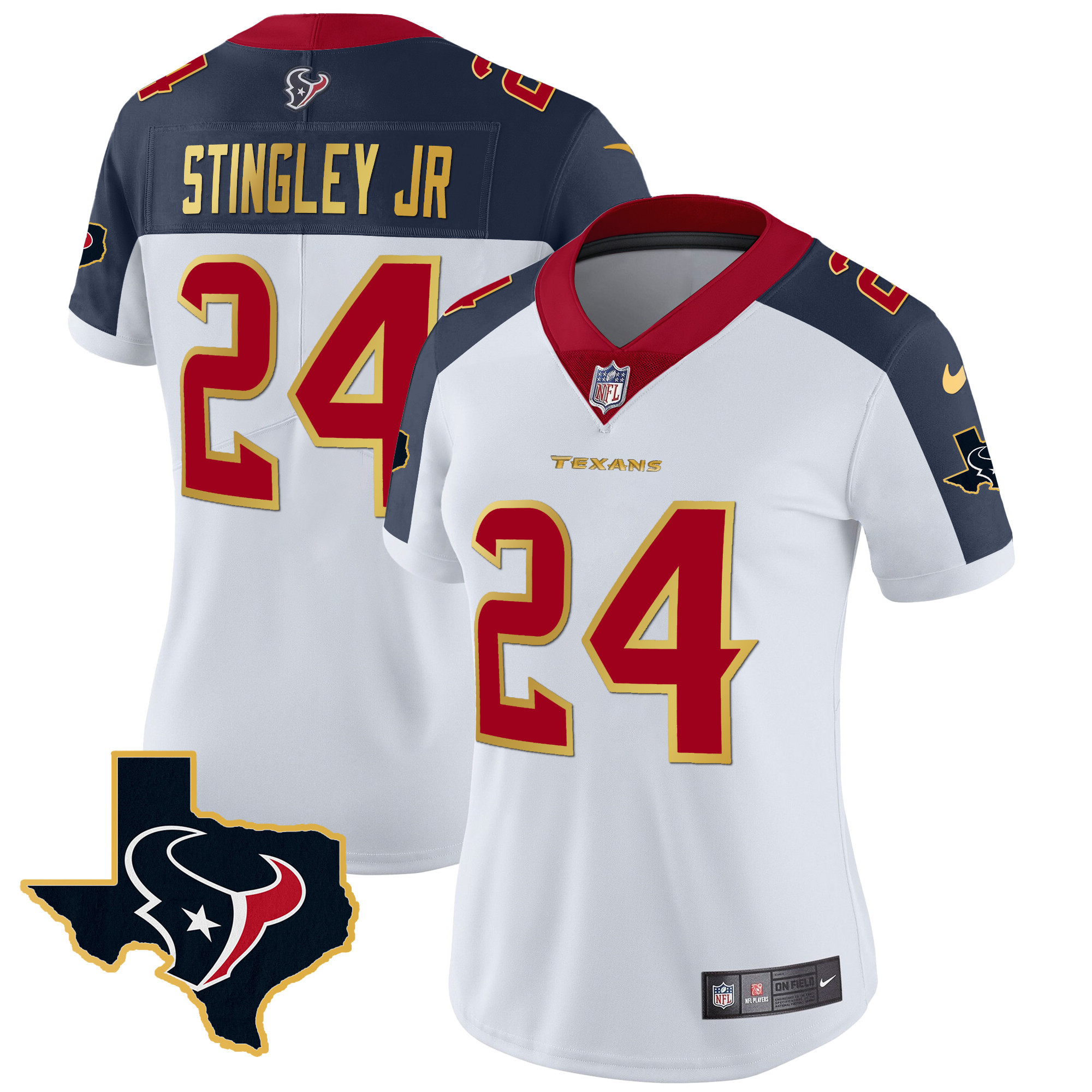 Derek Stingley Jr. Women's Houston Texans Gold Trim Vapor Inverted Jersey - All Stitched