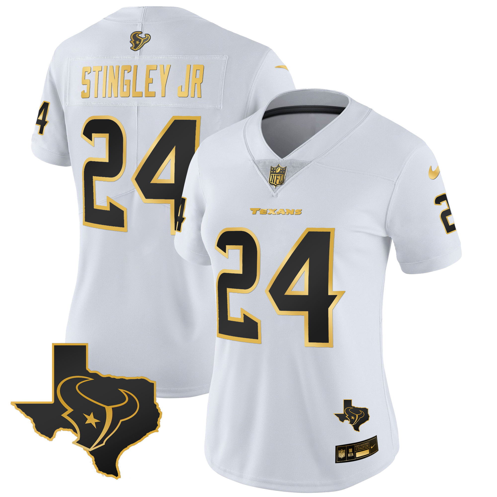Derek Stingley Jr. Women's Houston Texans Gold Vapor Limited White Gold Jersey - All Stitched
