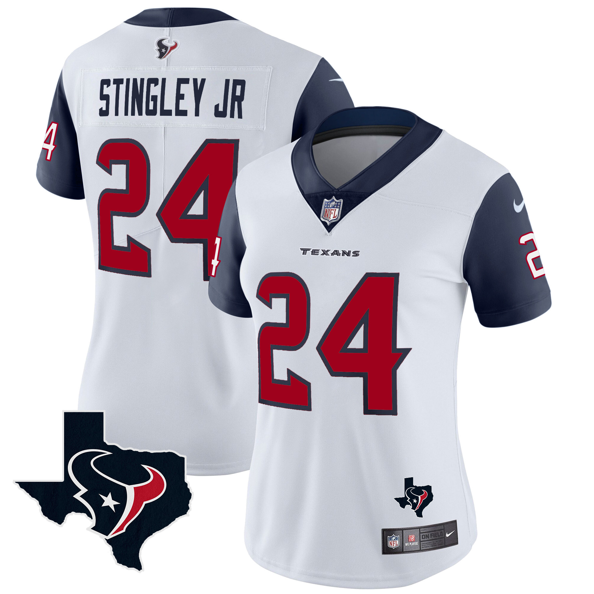 Derek Stingley Jr. Women's Houston Texans Vapor Limited Navy Sleeves Jersey - All Stitched