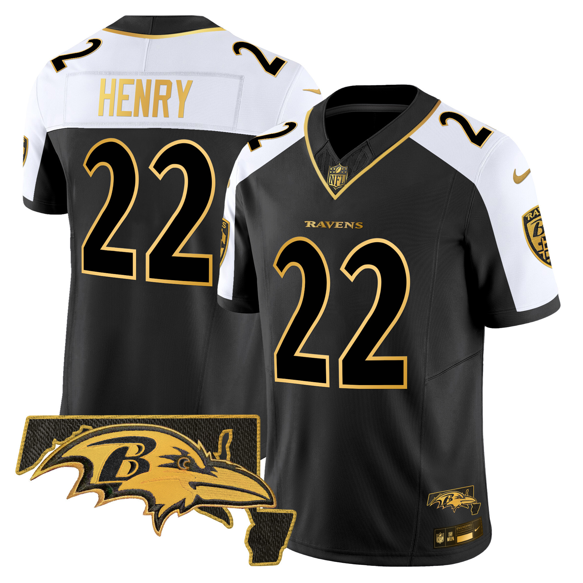 Derrick Henry Men's Baltimore Ravens 2024 Gold Vapor Limited Alternate Jersey - All Stitched
