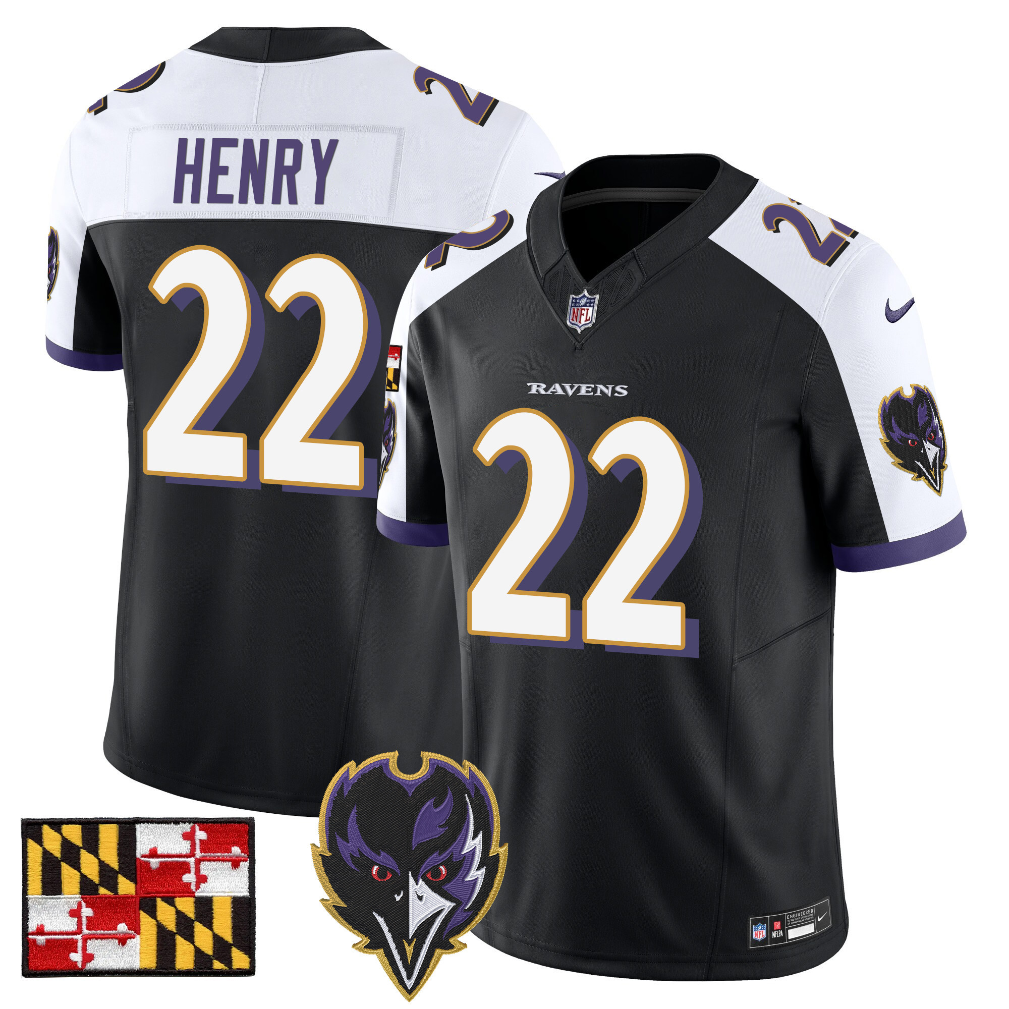 Derrick Henry Men's Baltimore Ravens 2024 Maryland Flag Vapor Limited Black Alternate Jersey - All Stitched