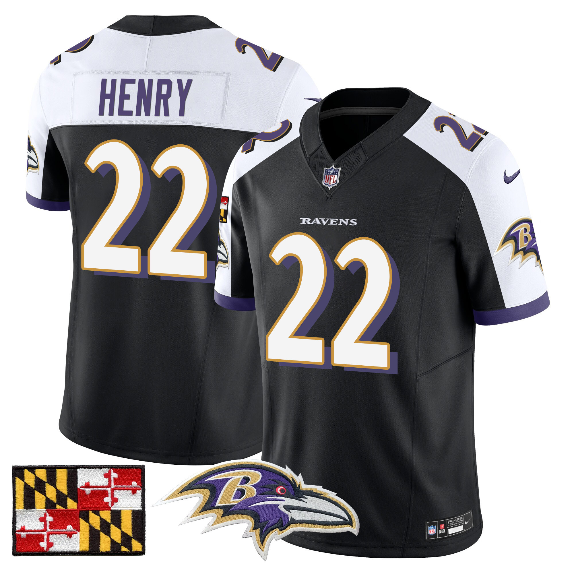 Derrick Henry Men's Baltimore Ravens 2024 Maryland Flag Vapor Limited Black Alternate Jersey - All Stitched