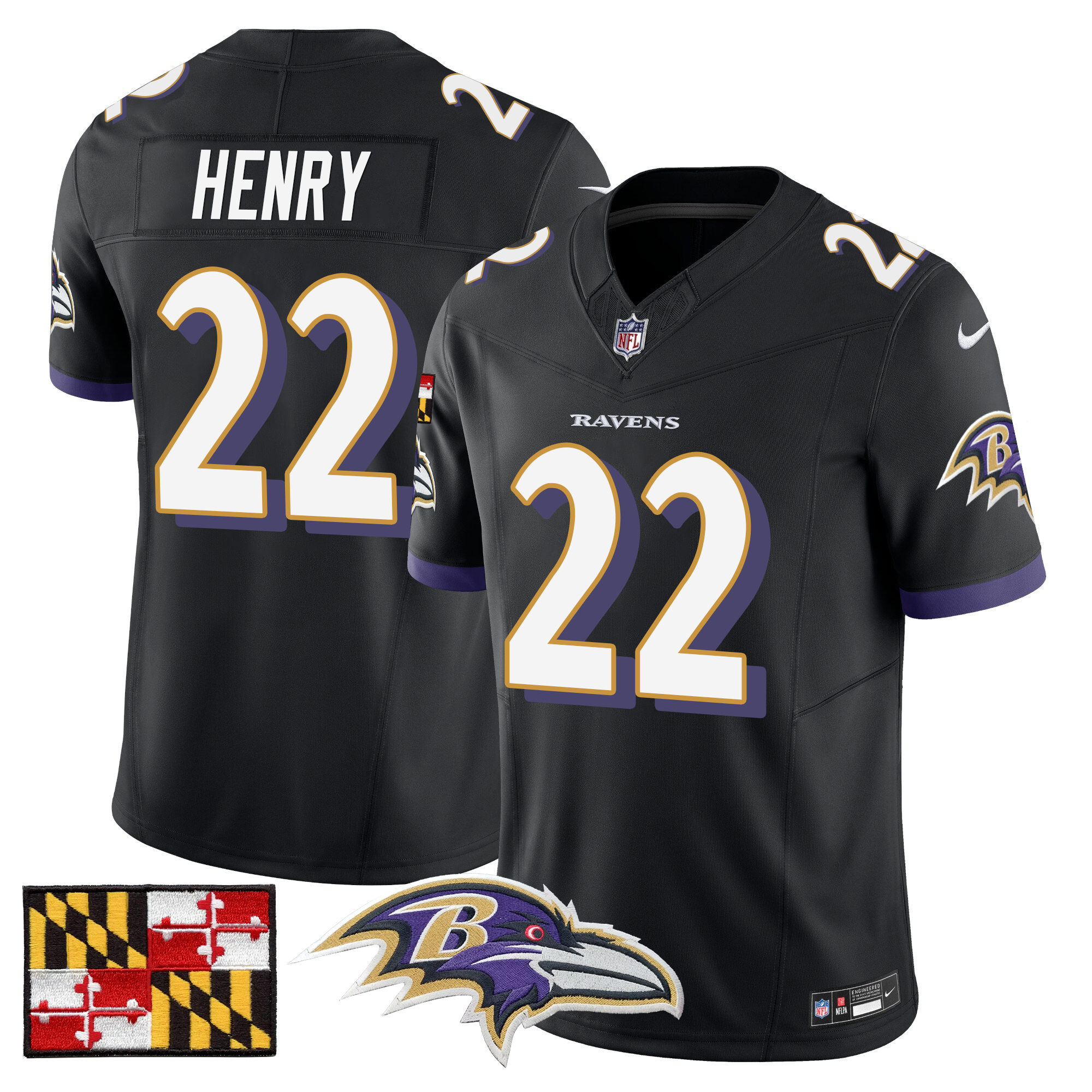 Derrick Henry Men's Baltimore Ravens 2024 Maryland Flag Vapor Limited Black Jersey - All Stitched