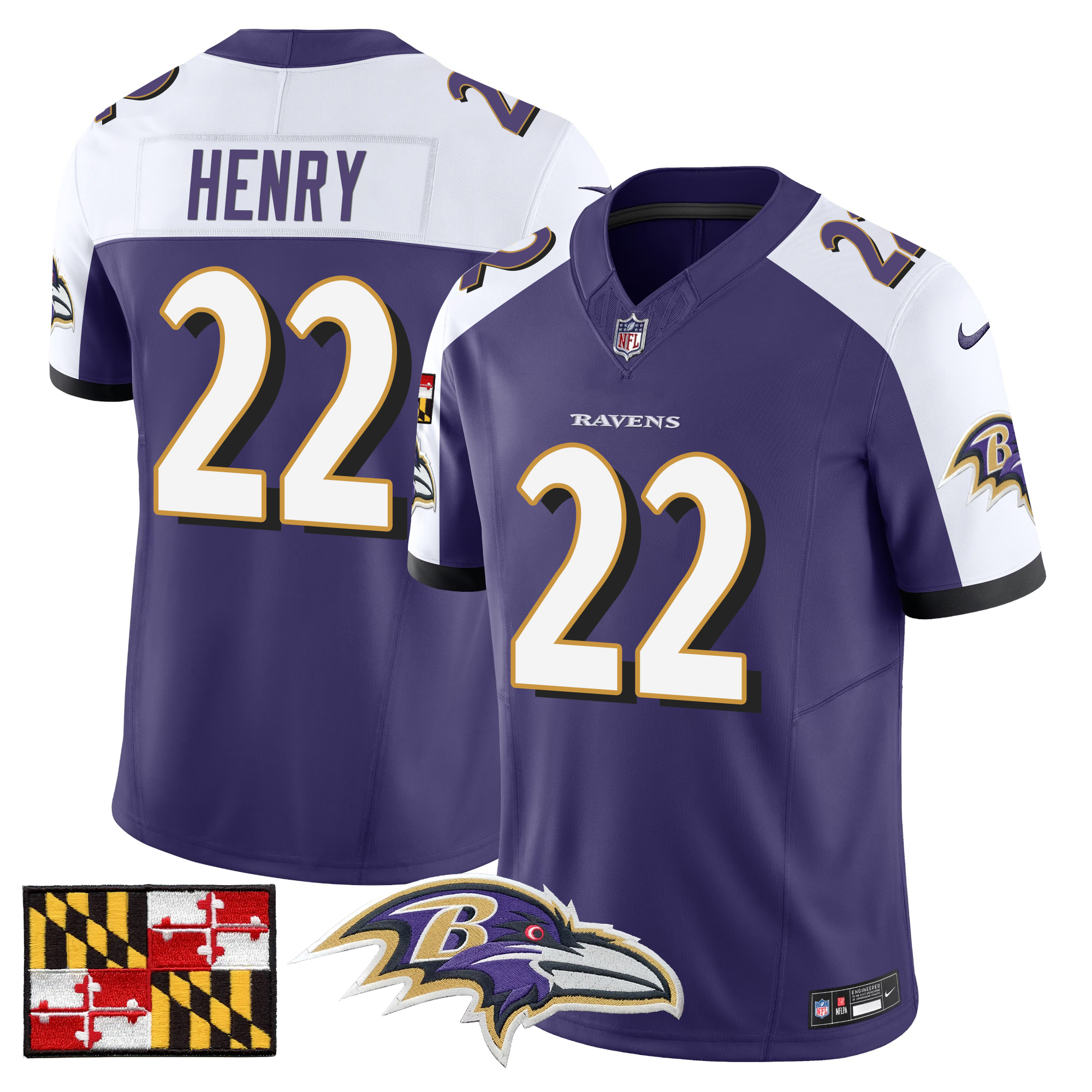 Derrick Henry Men's Baltimore Ravens 2024 Maryland Flag Vapor Limited Purple Alternate Jersey - All Stitched