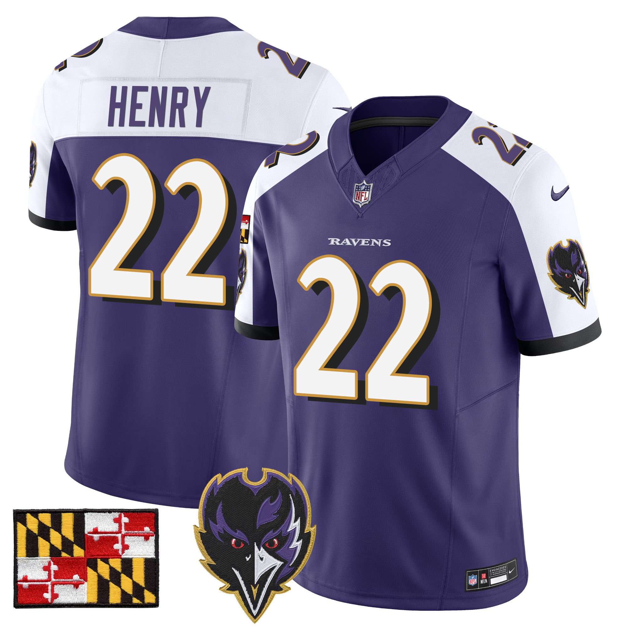 Derrick Henry Men's Baltimore Ravens 2024 Maryland Flag Vapor Limited Purple Alternate Jersey - All Stitched