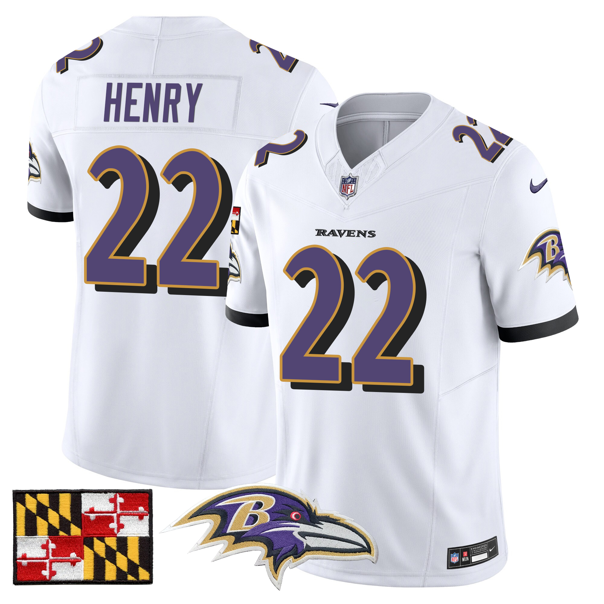 Derrick Henry Men's Baltimore Ravens 2024 Maryland Flag Vapor Limited White Jersey - All Stitched