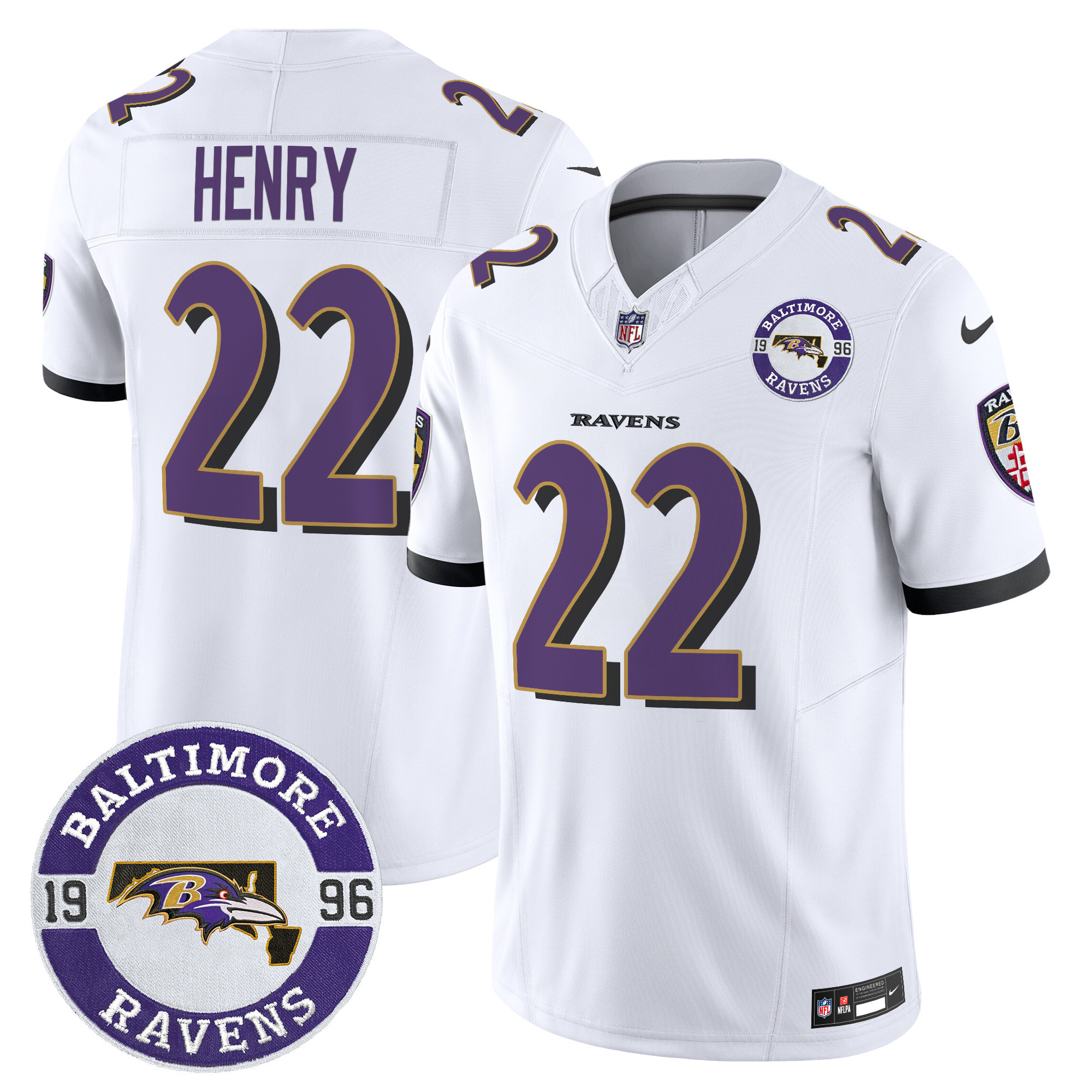 Derrick Henry Men's Baltimore Ravens 2024 Vapor Limited White Jersey - All Stitched