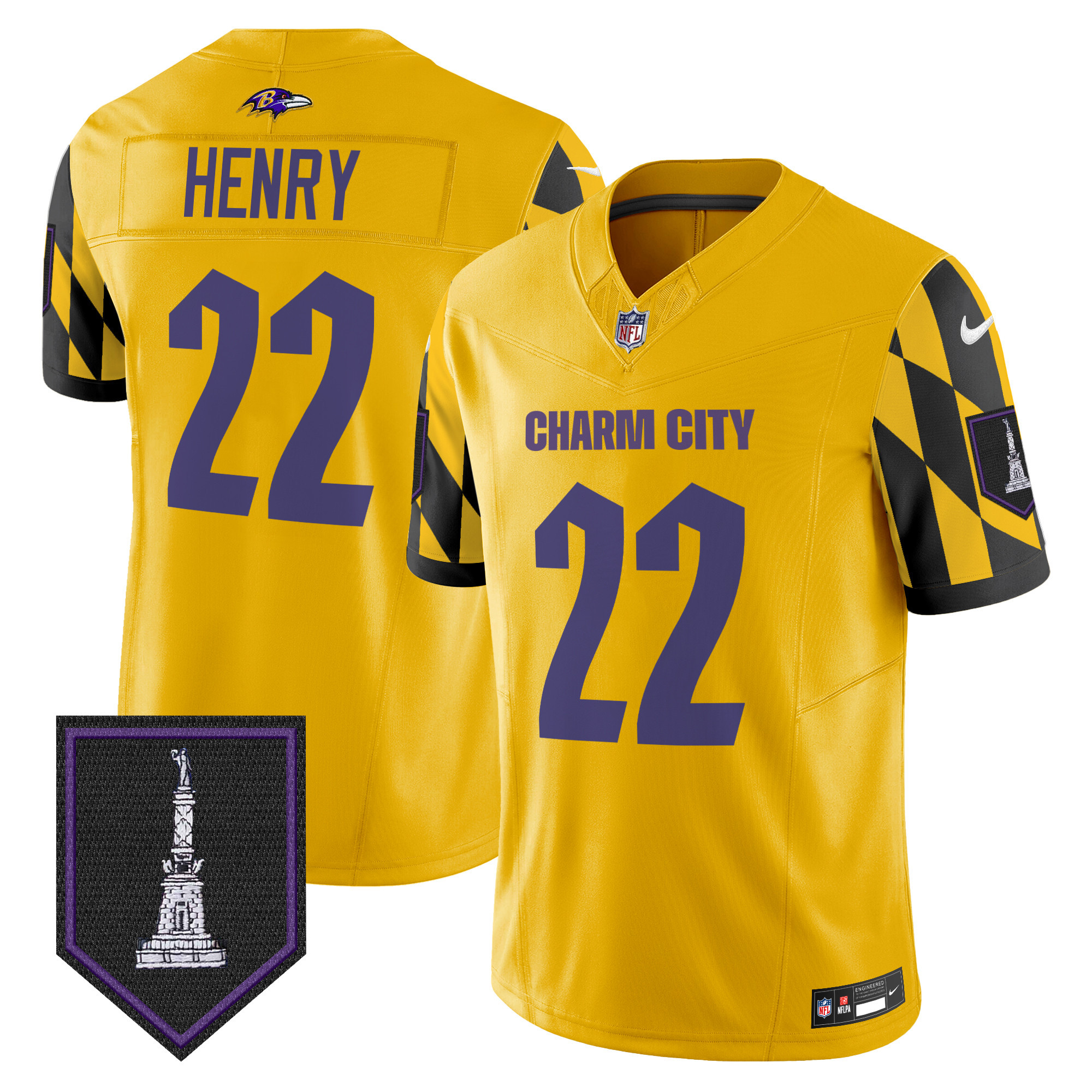 Derrick Henry Men's Baltimore Ravens City Edition Patch Vapor Limited Gold Jersey - All Stitched