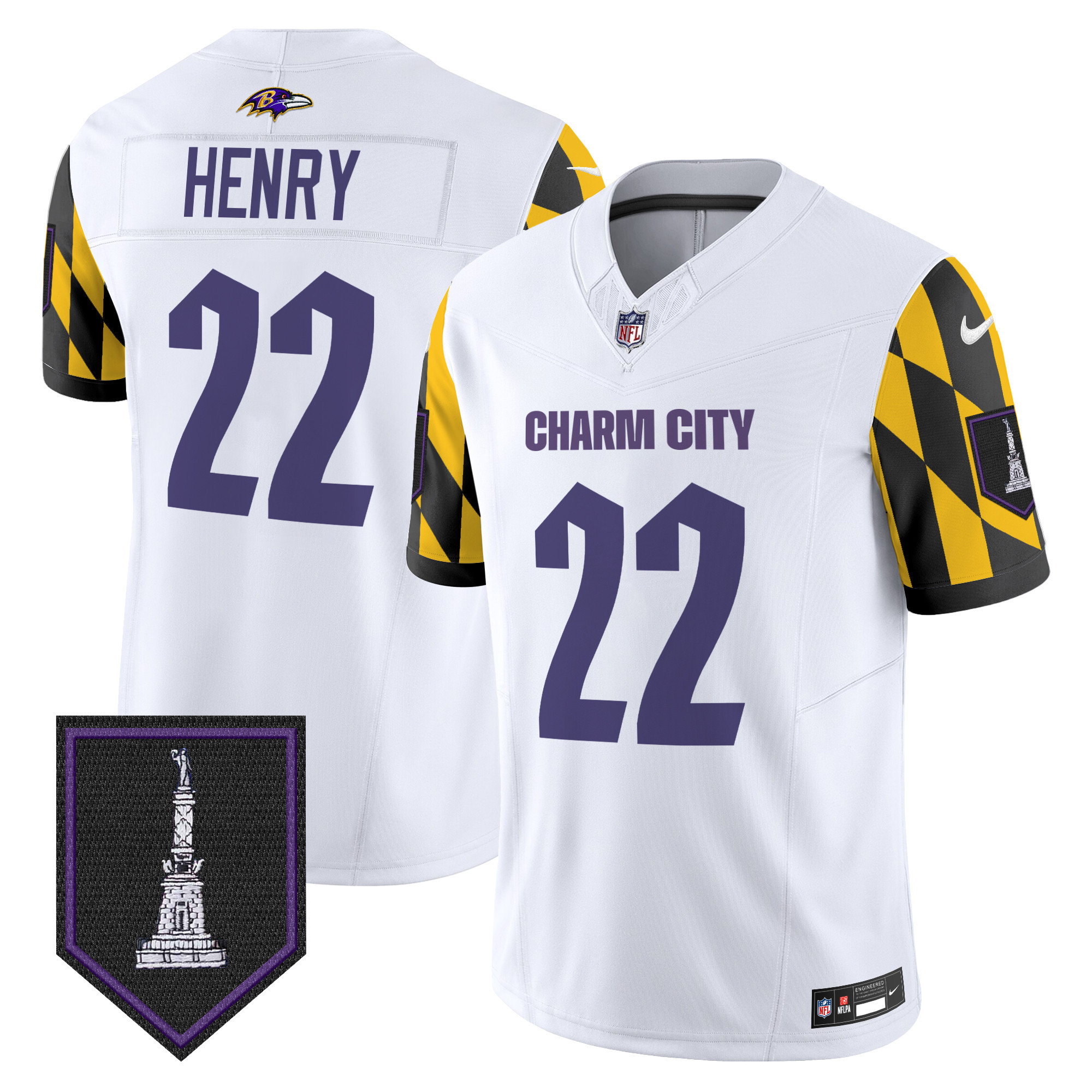 Derrick Henry Men's Baltimore Ravens City Edition Patch Vapor Limited White Jersey - All Stitched