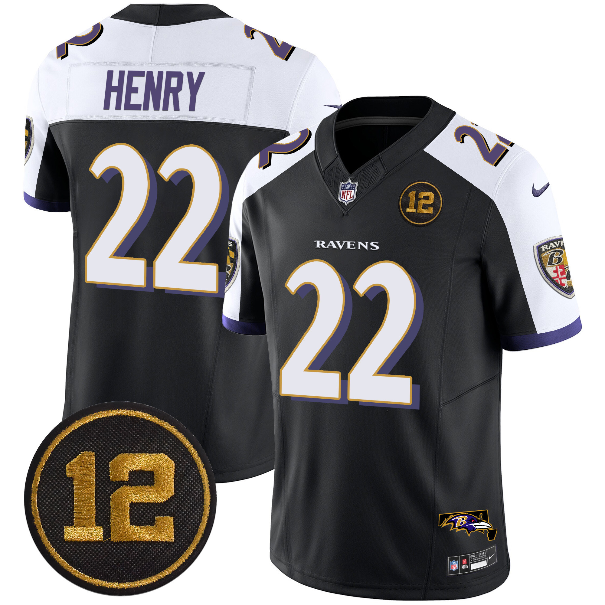 Derrick Henry Men's Baltimore Ravens Jacoby Jones Patch Vapor Limited Black Alternate Jersey - All Stitched