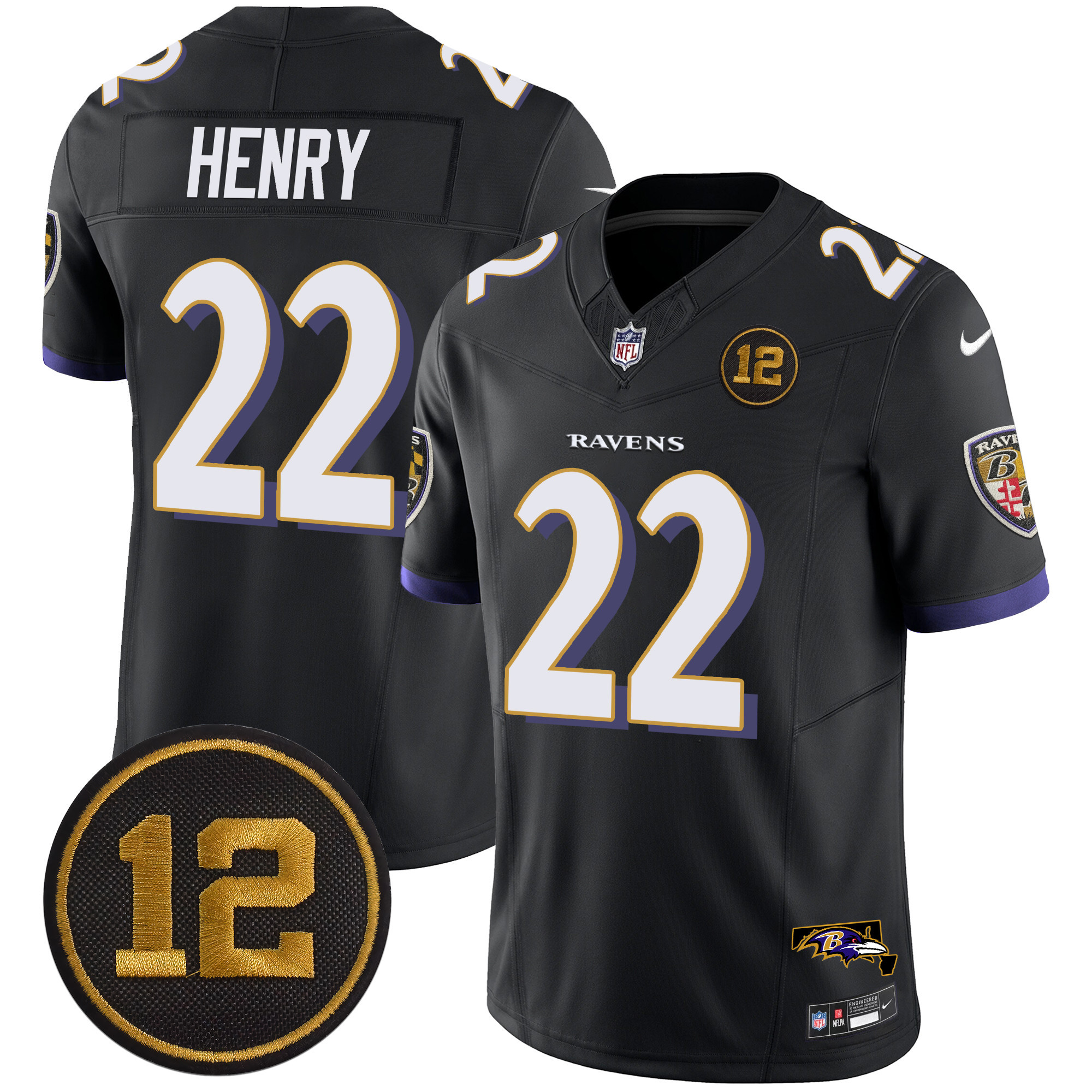Derrick Henry Men's Baltimore Ravens Jacoby Jones Patch Vapor Limited Black Jersey - All Stitched