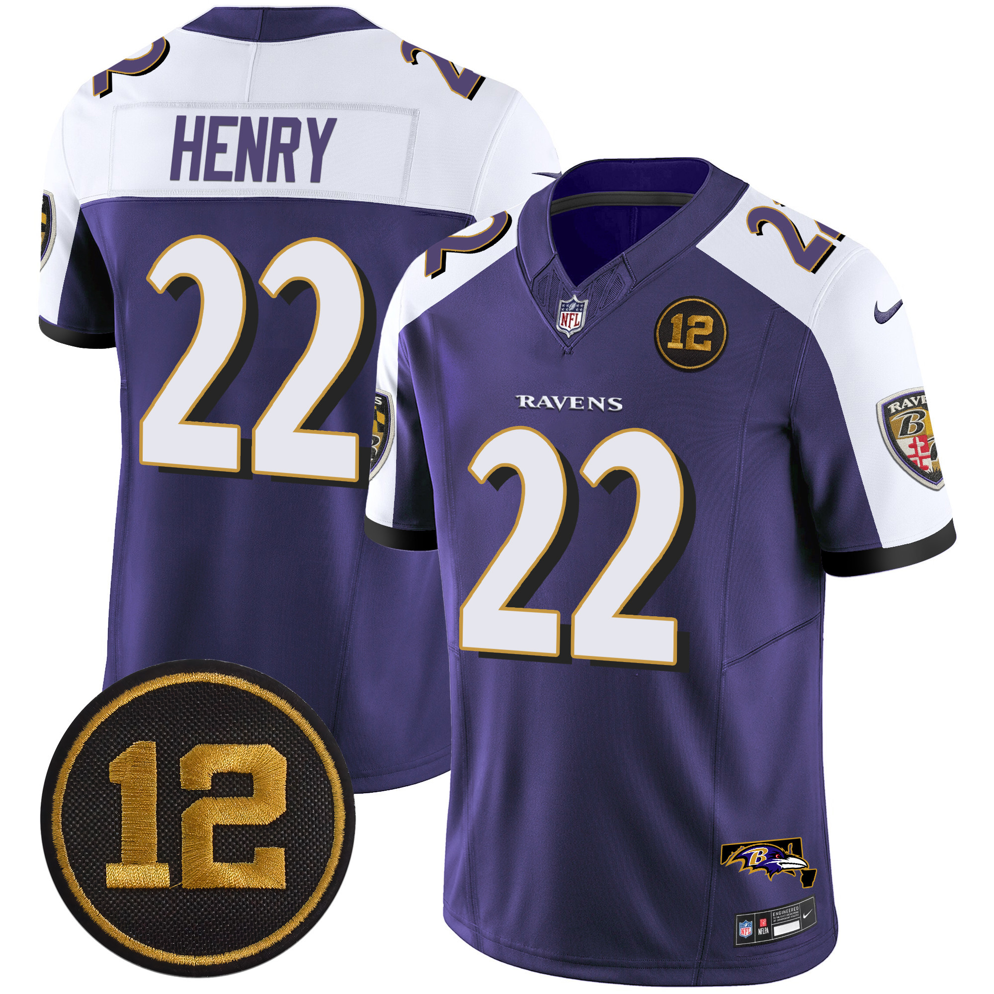 Derrick Henry Men's Baltimore Ravens Jacoby Jones Patch Vapor Limited Purple Alternate Jersey - All Stitched