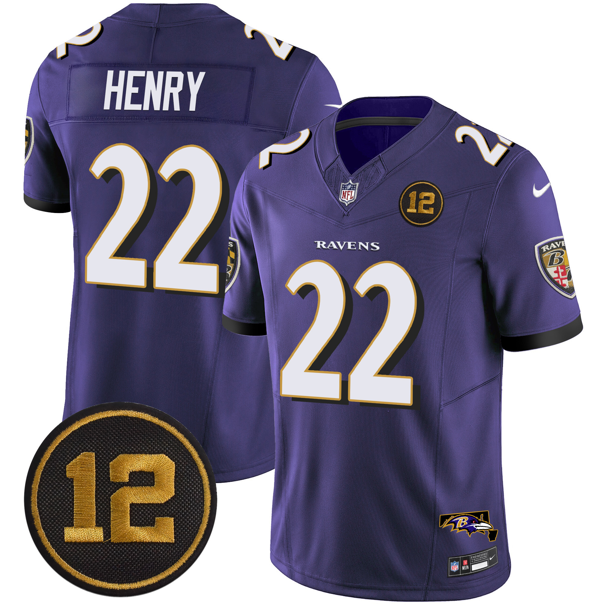 Derrick Henry Men's Baltimore Ravens Jacoby Jones Patch Vapor Limited Purple Jersey - All Stitched