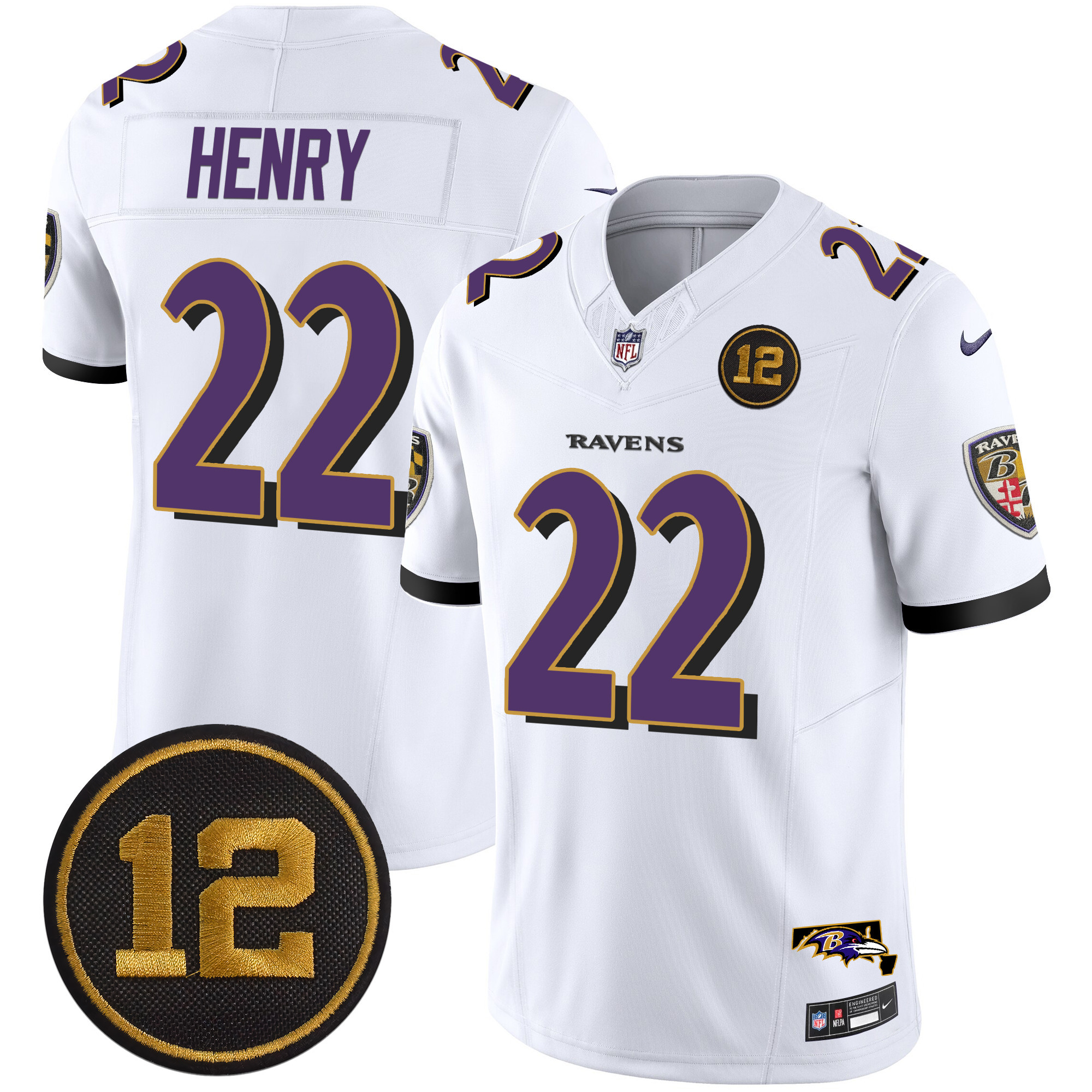 Derrick Henry Men's Baltimore Ravens Jacoby Jones Patch Vapor Limited White Jersey - All Stitched