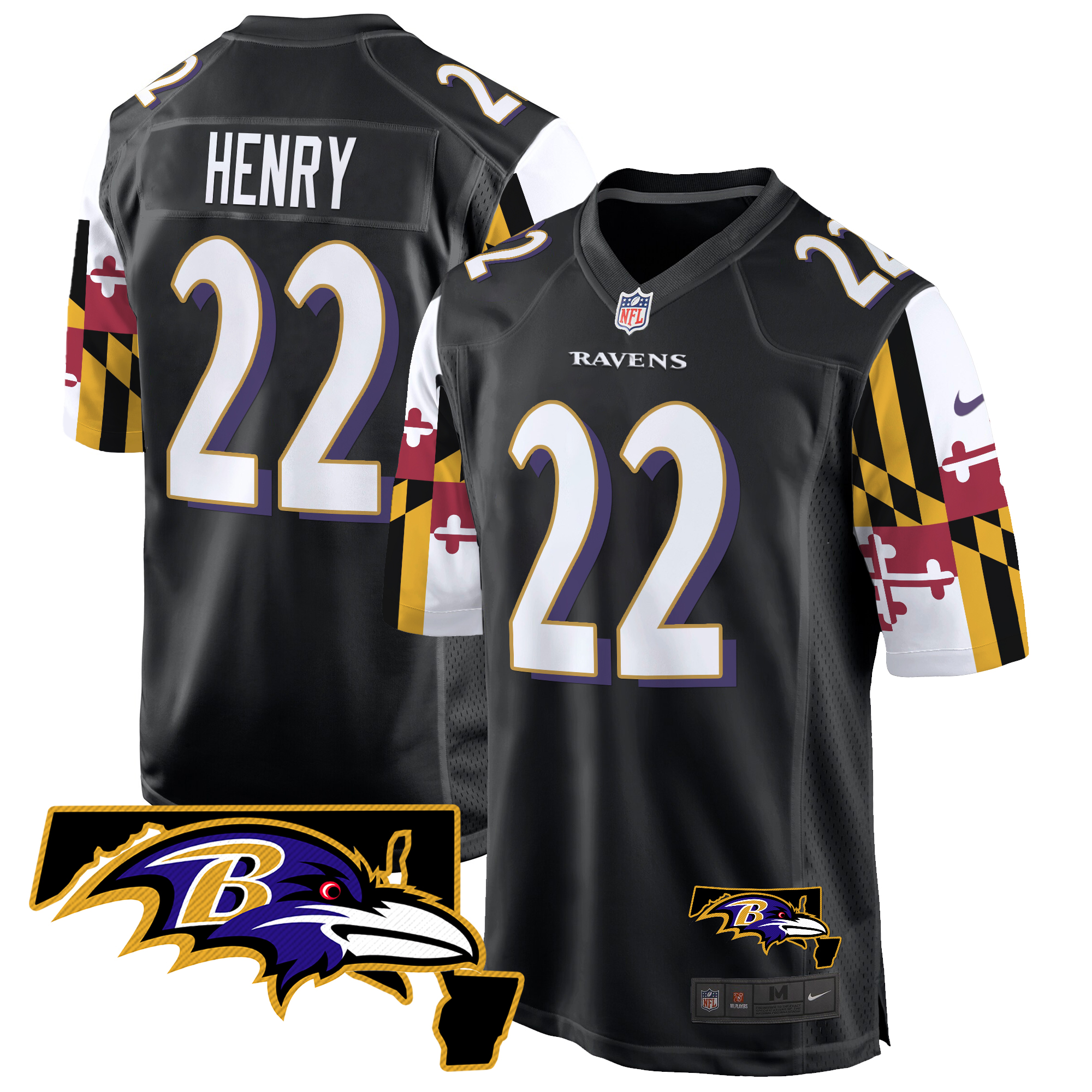 Derrick Henry Men's Baltimore Ravens Maryland Flag Game Black Jersey - All Stitched