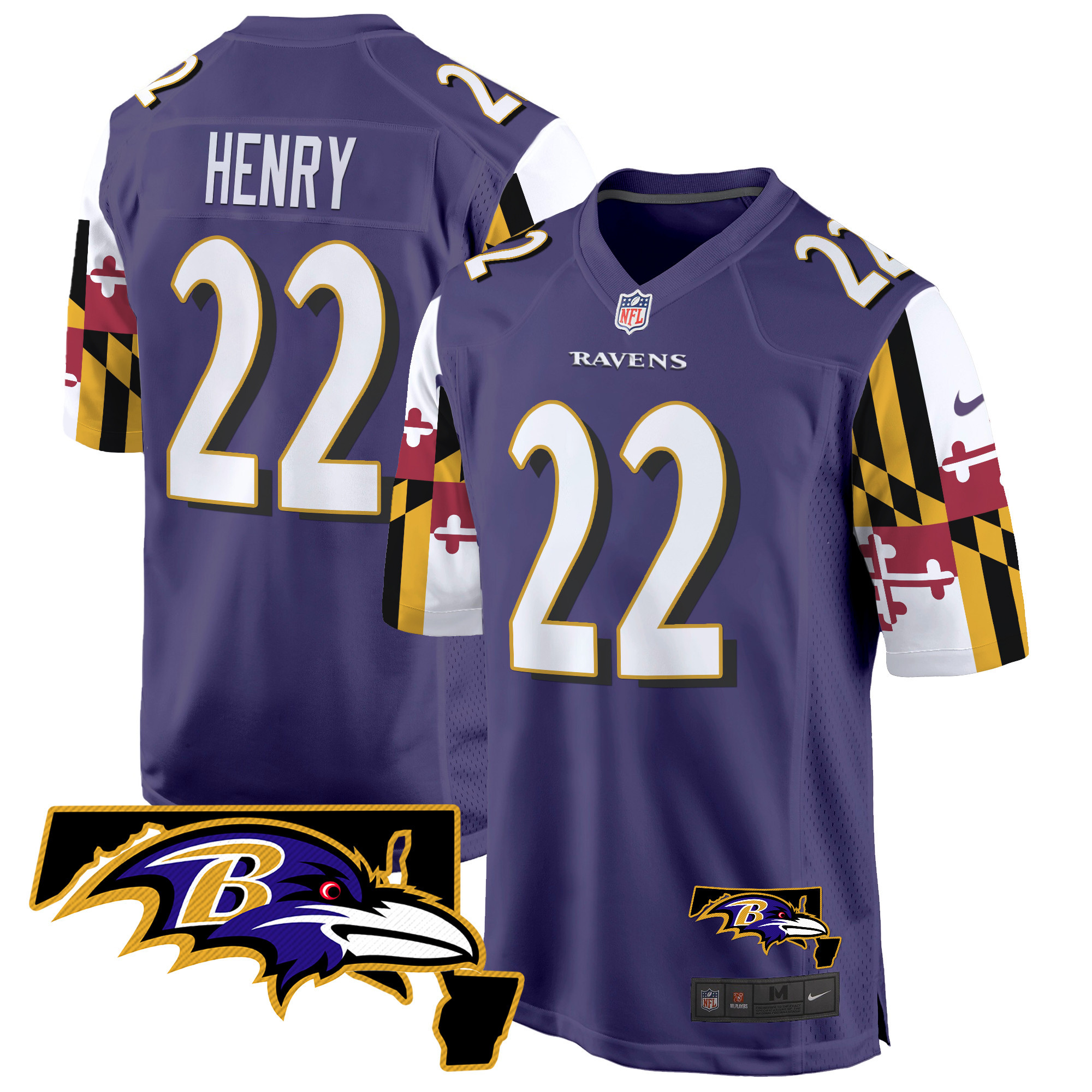 Derrick Henry Men's Baltimore Ravens Maryland Flag Game Purple Jersey - All Stitched