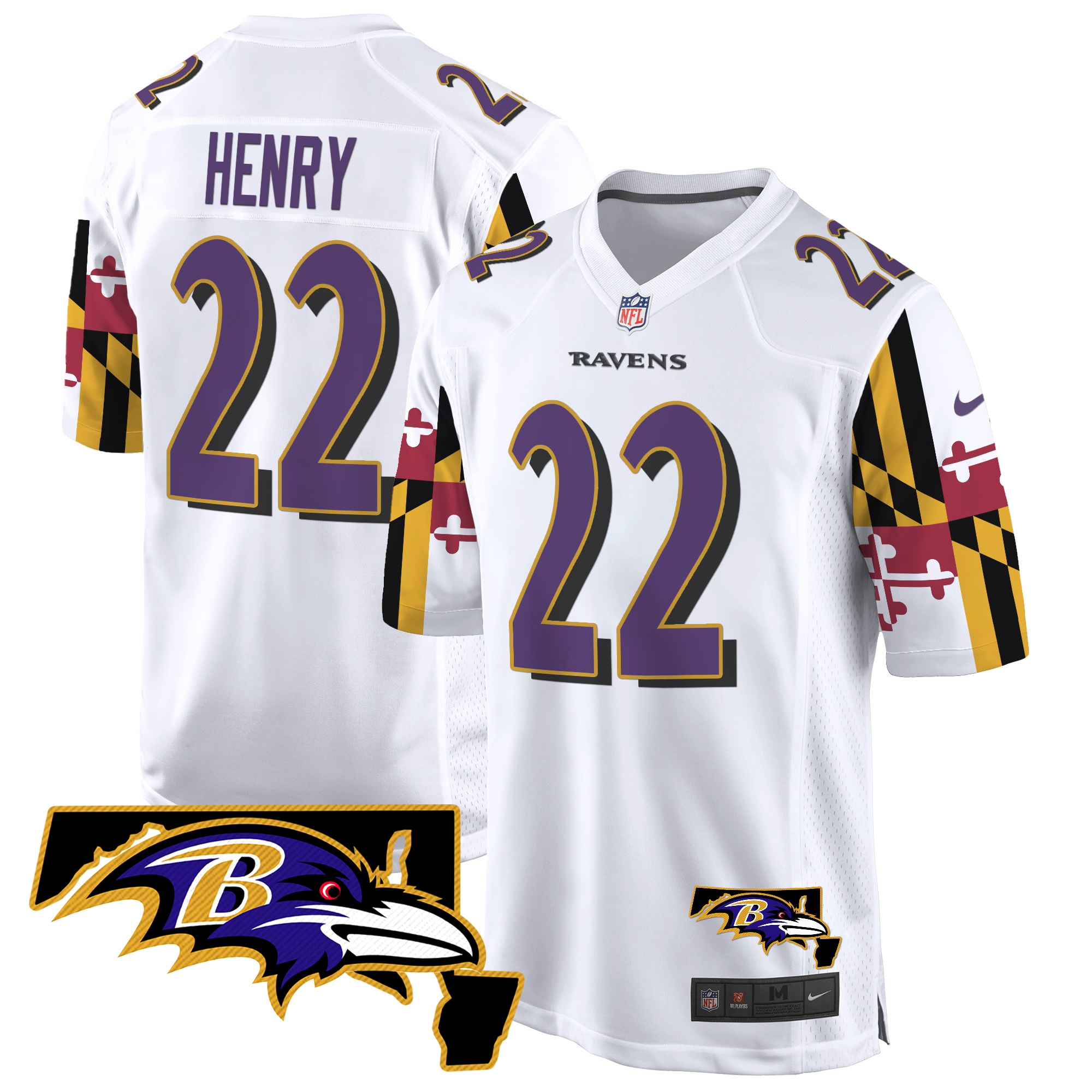 Derrick Henry Men's Baltimore Ravens Maryland Flag Game White Jersey - All Stitched