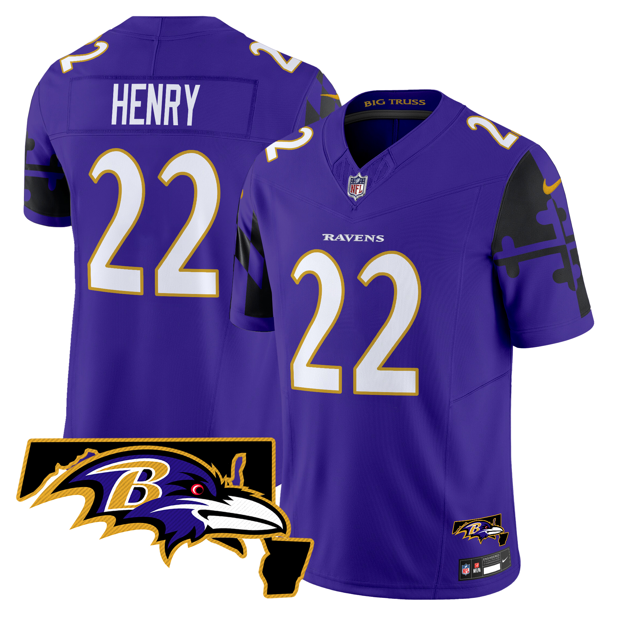 Derrick Henry Men's Baltimore Ravens Maryland Flag Map Patch Vapor Limited Purple Jersey - All Stitched