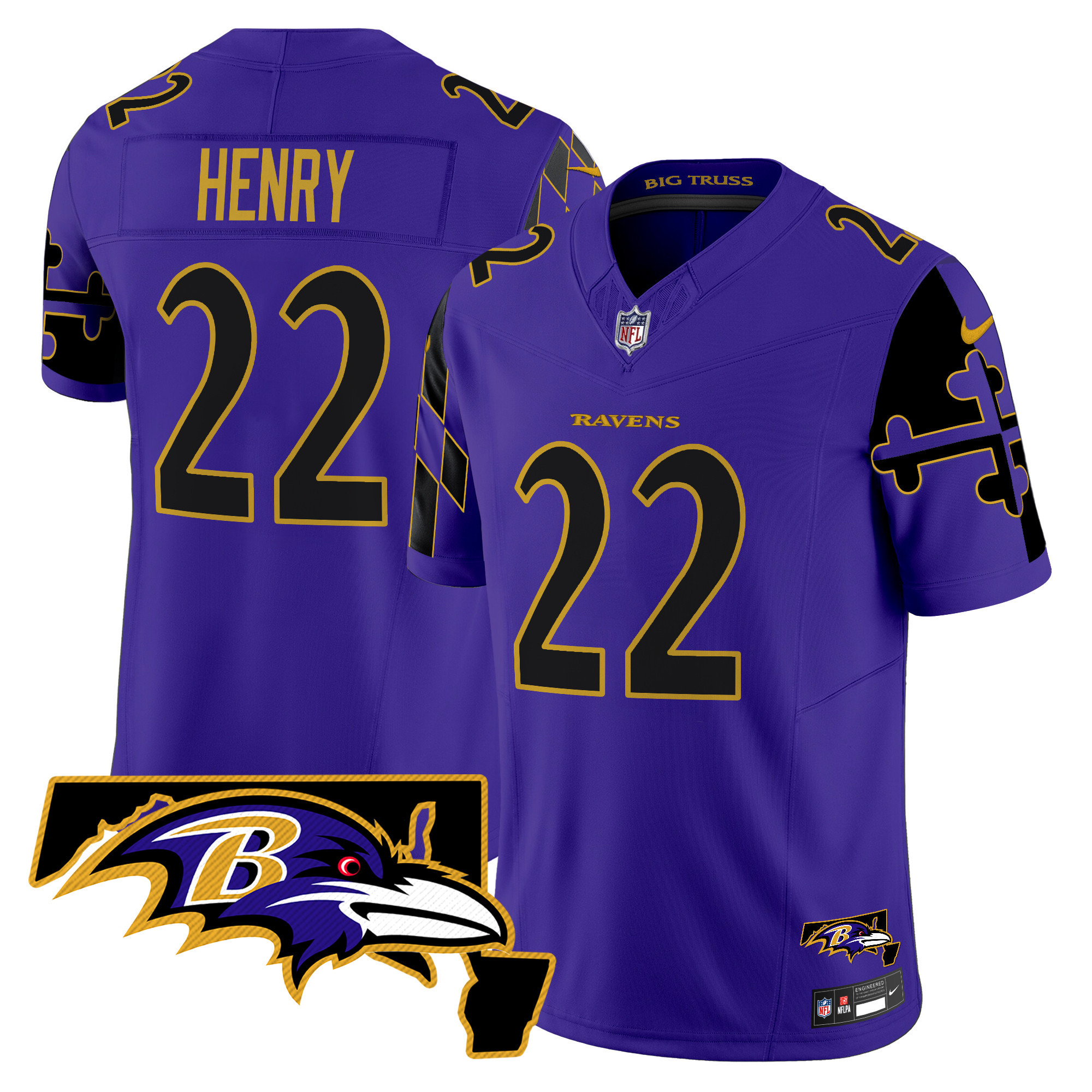 Derrick Henry Men's Baltimore Ravens Maryland Flag Map Patch Vapor Limited Purple Limited Jersey - All Stitched
