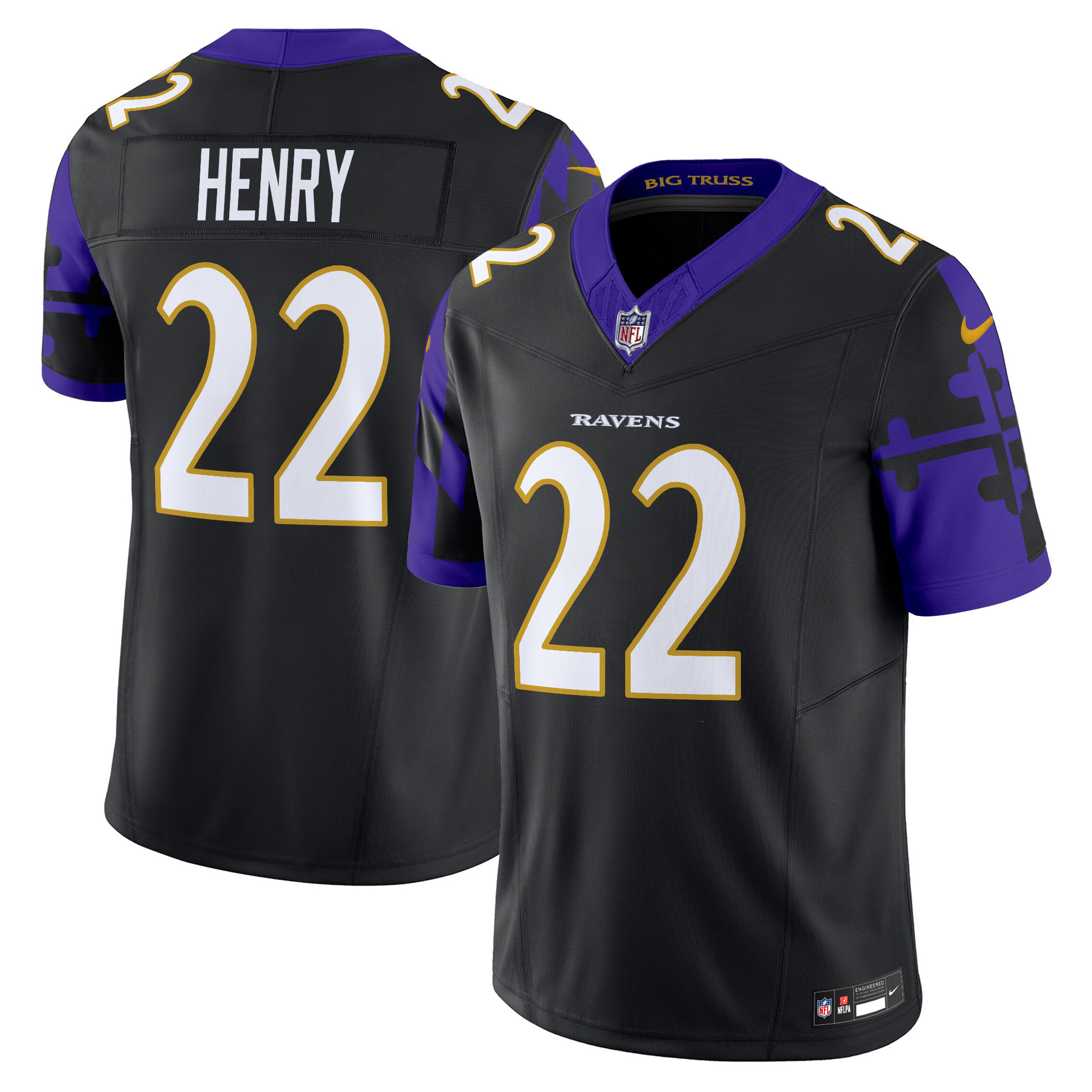 Derrick Henry Men's Baltimore Ravens Maryland Flag Vapor Limited Black Jersey - All Stitched