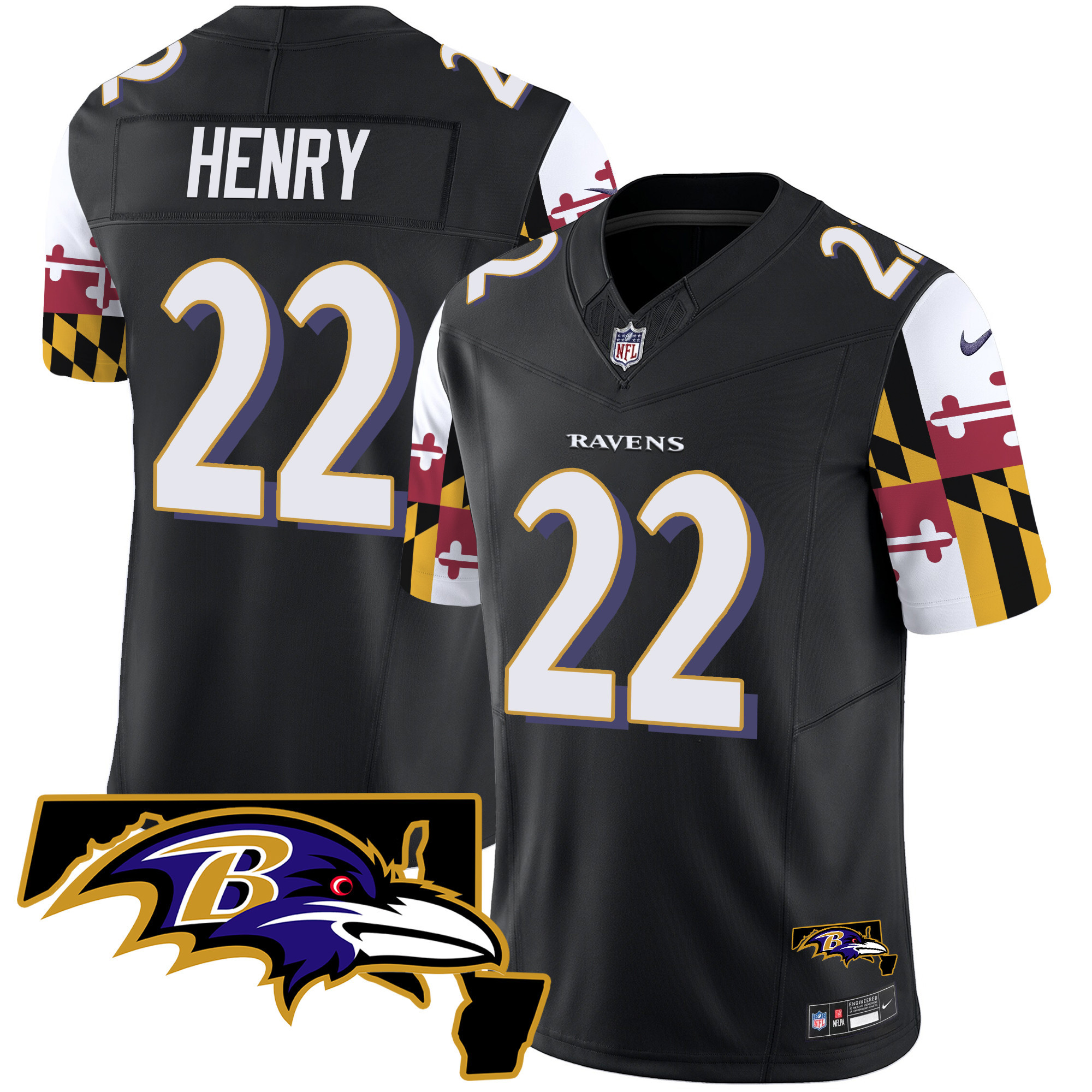 Derrick Henry Men's Baltimore Ravens Maryland Flag Vapor Limited Black Jersey - All Stitched