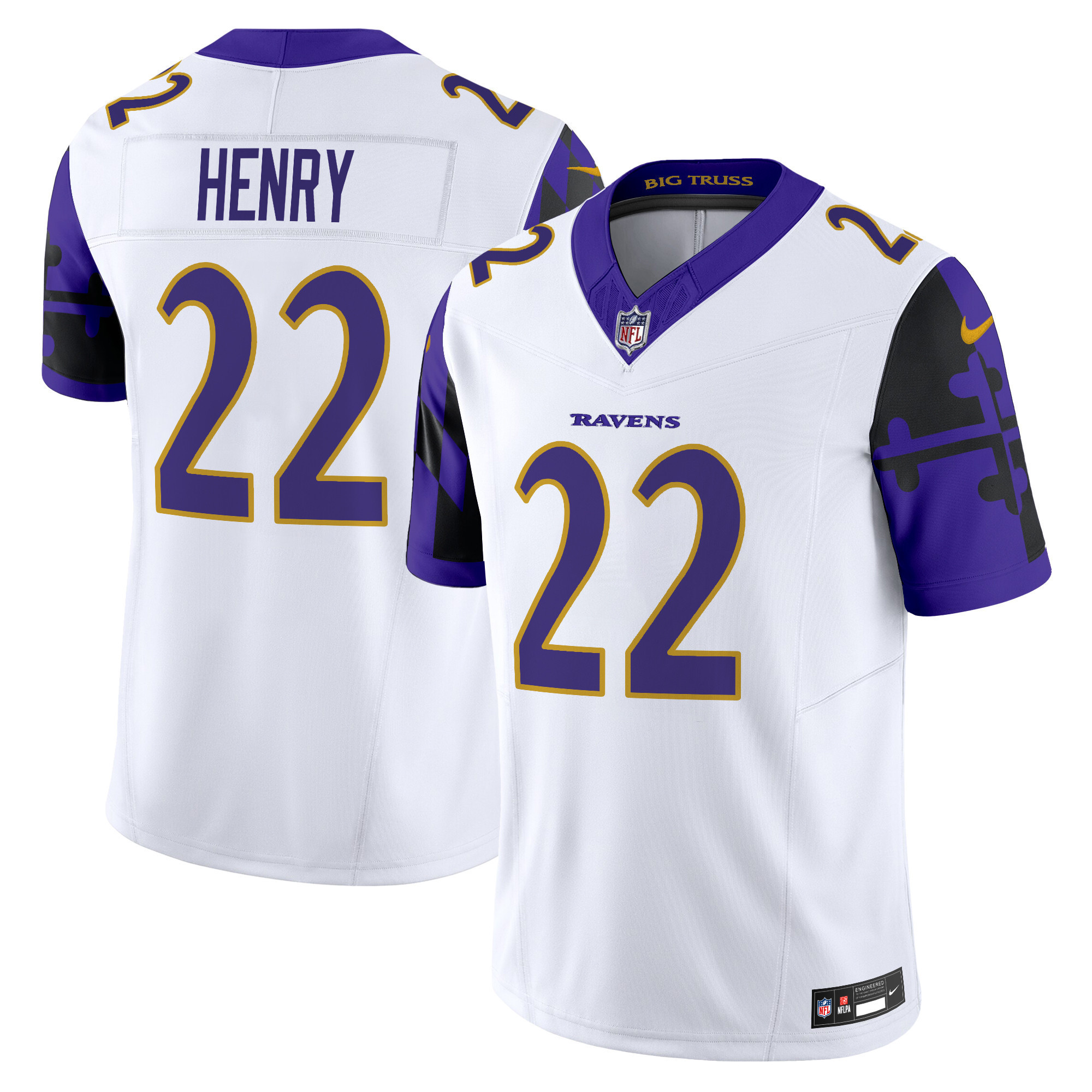 Derrick Henry Men's Baltimore Ravens Maryland Flag Vapor Limited White Jersey - All Stitched