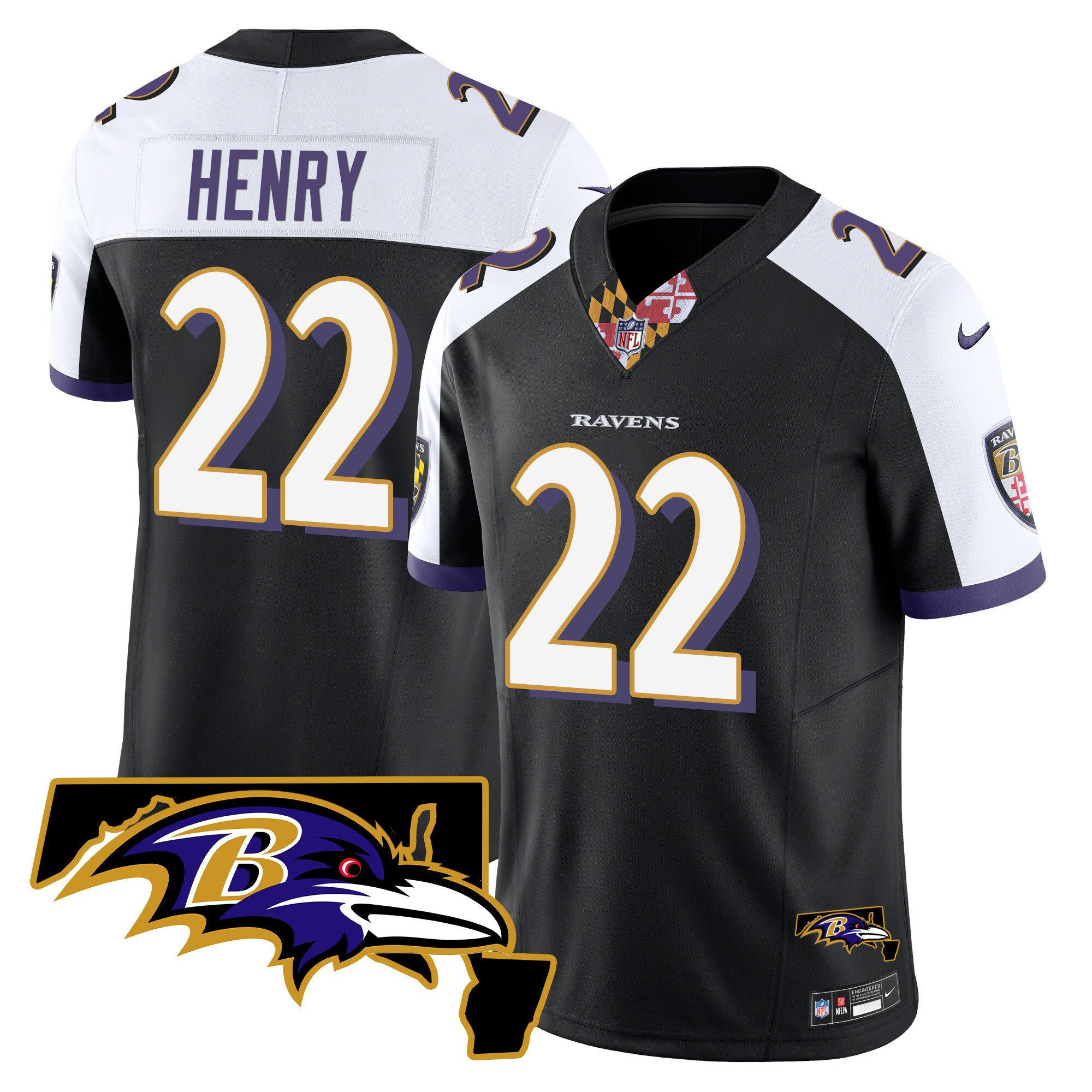 Derrick Henry Men's Baltimore Ravens Maryland Patch Vapor Limited Black Alternate Jersey - All Stitched