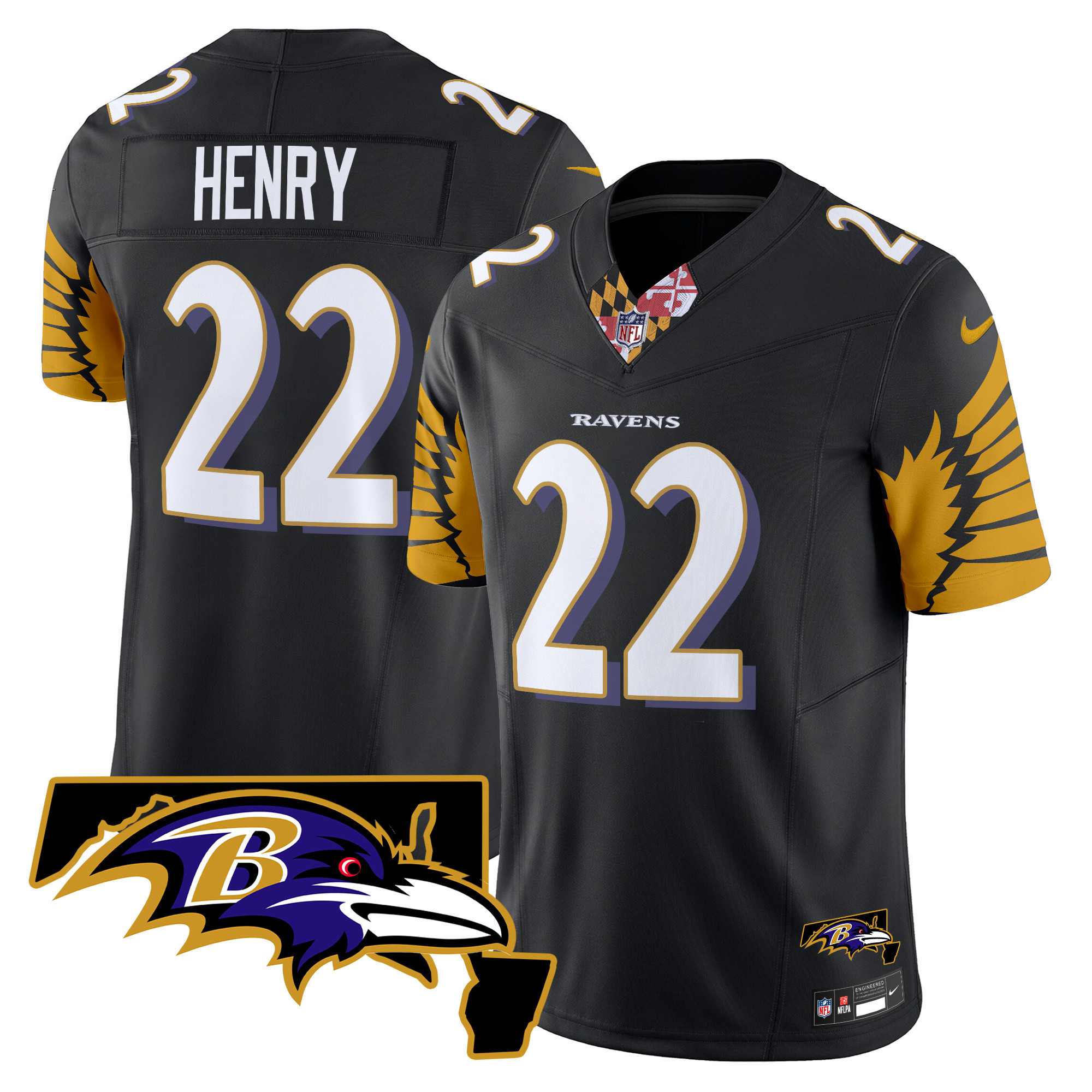 Derrick Henry Men's Baltimore Ravens Maryland Patch Vapor Limited Black Jersey - All Stitched