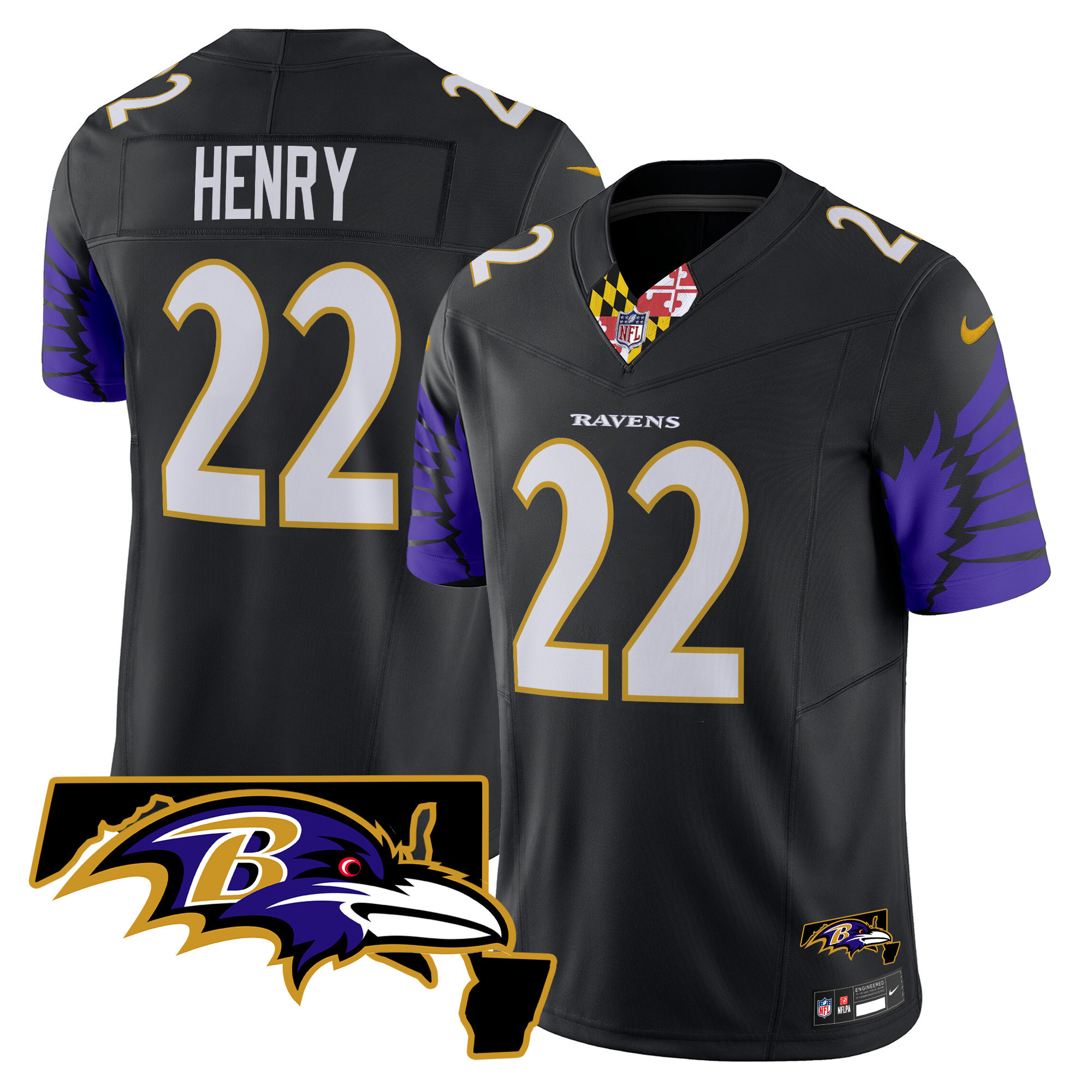 Derrick Henry Men's Baltimore Ravens Maryland Patch Vapor Limited Black Jersey - All Stitched