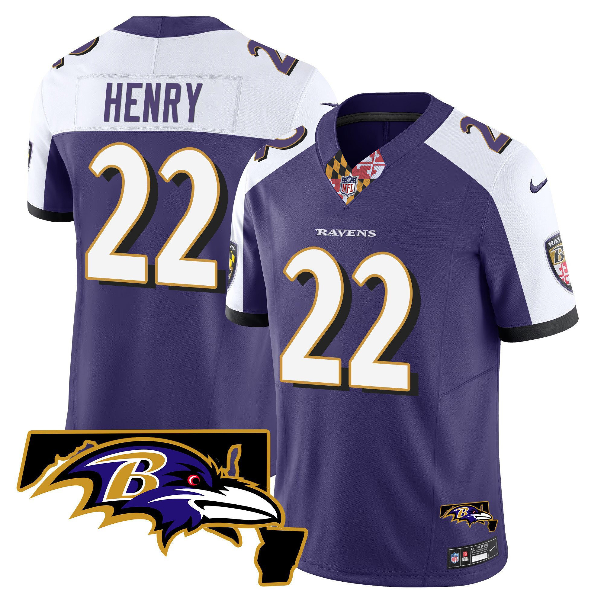 Derrick Henry Men's Baltimore Ravens Maryland Patch Vapor Limited Purple Alternate Jersey - All Stitched