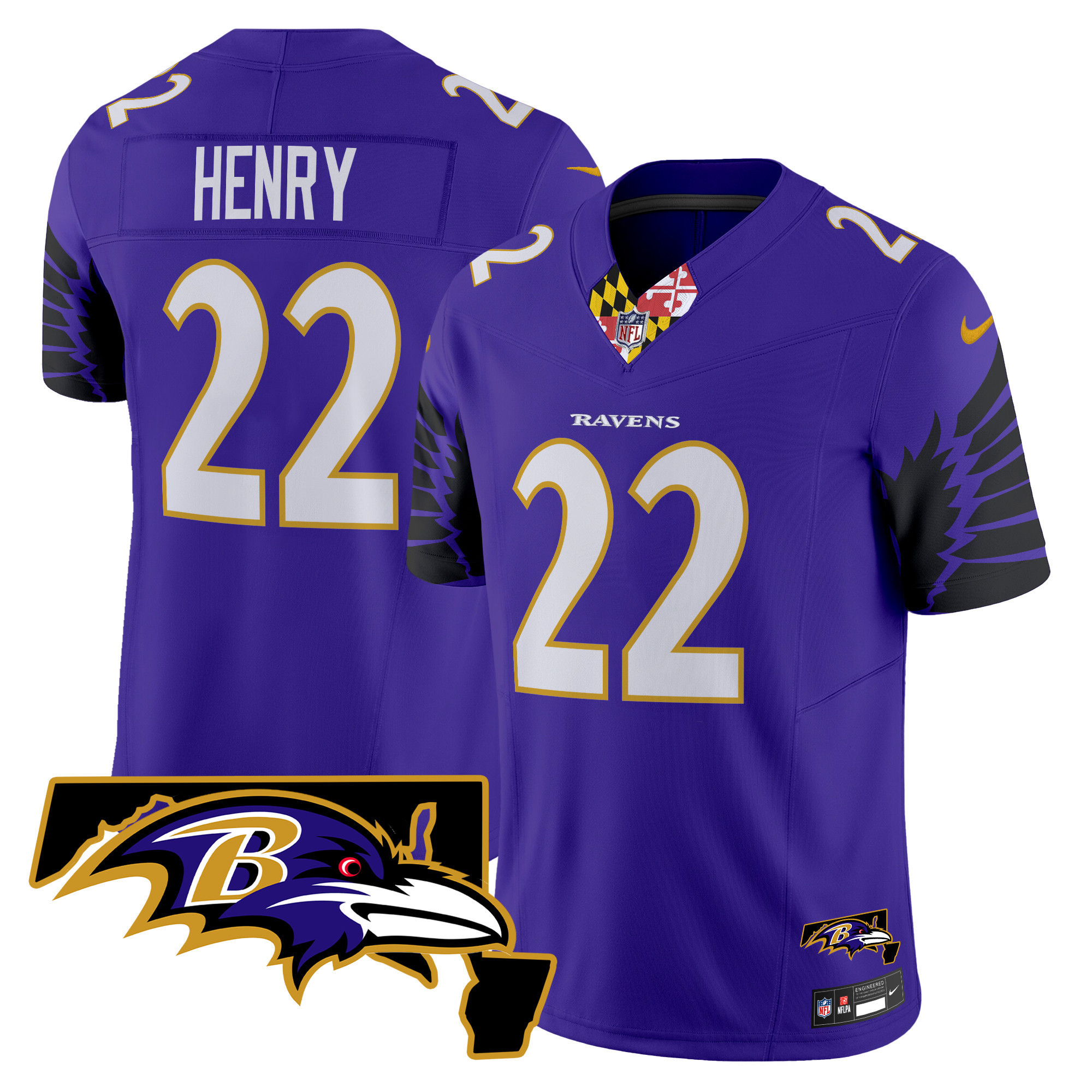 Derrick Henry Men's Baltimore Ravens Maryland Patch Vapor Limited Purple Jersey - All Stitched
