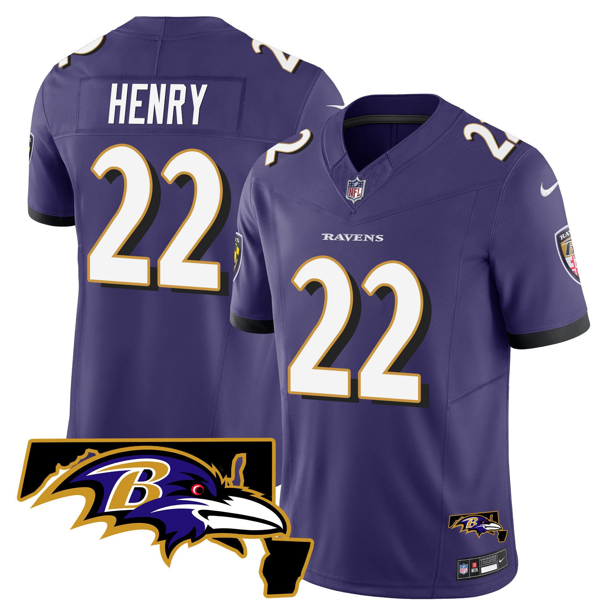 Derrick Henry Men's Baltimore Ravens Maryland Patch Vapor Limited Purple Jersey - All Stitched