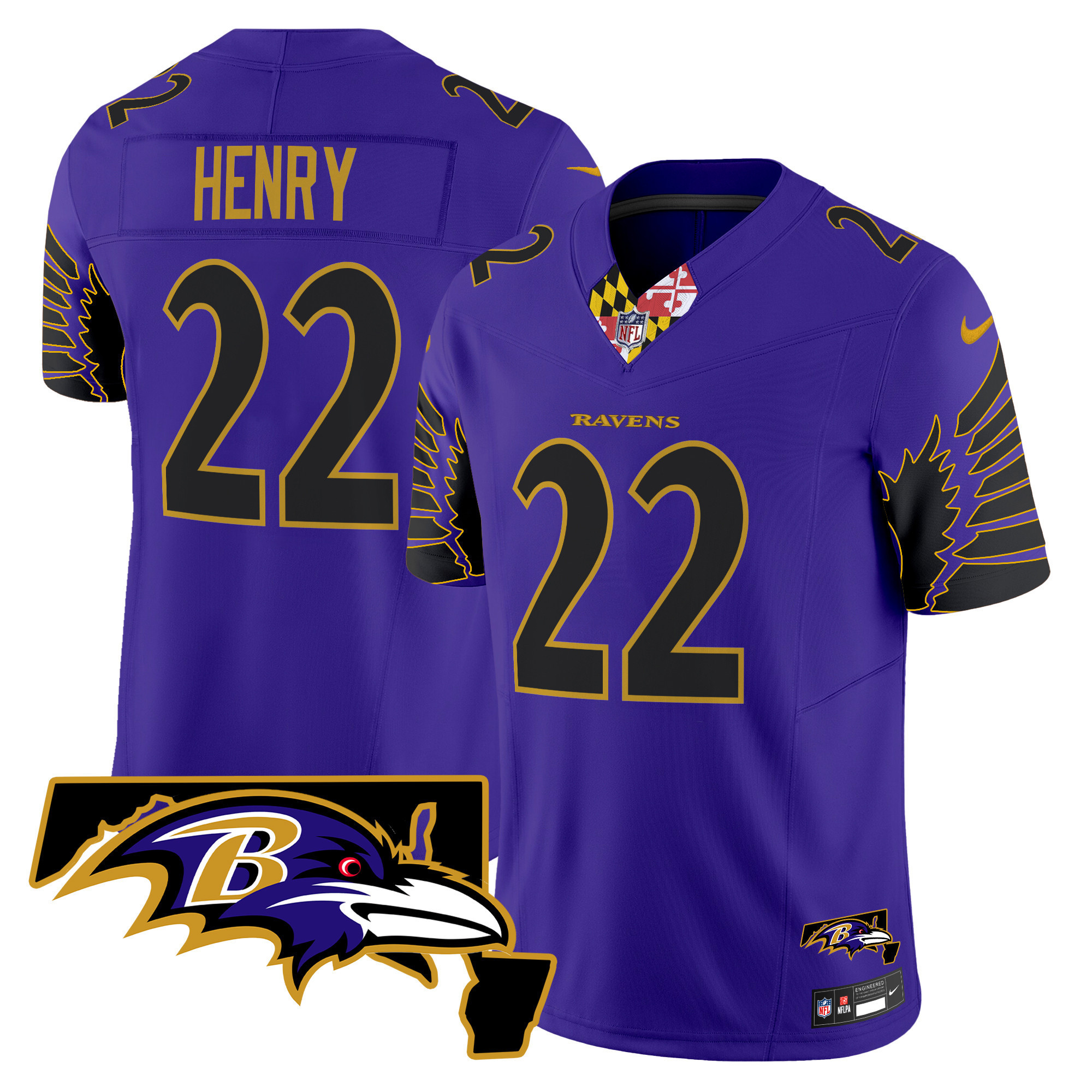 Derrick Henry Men's Baltimore Ravens Maryland Patch Vapor Limited Purple Limited Jersey - All Stitched