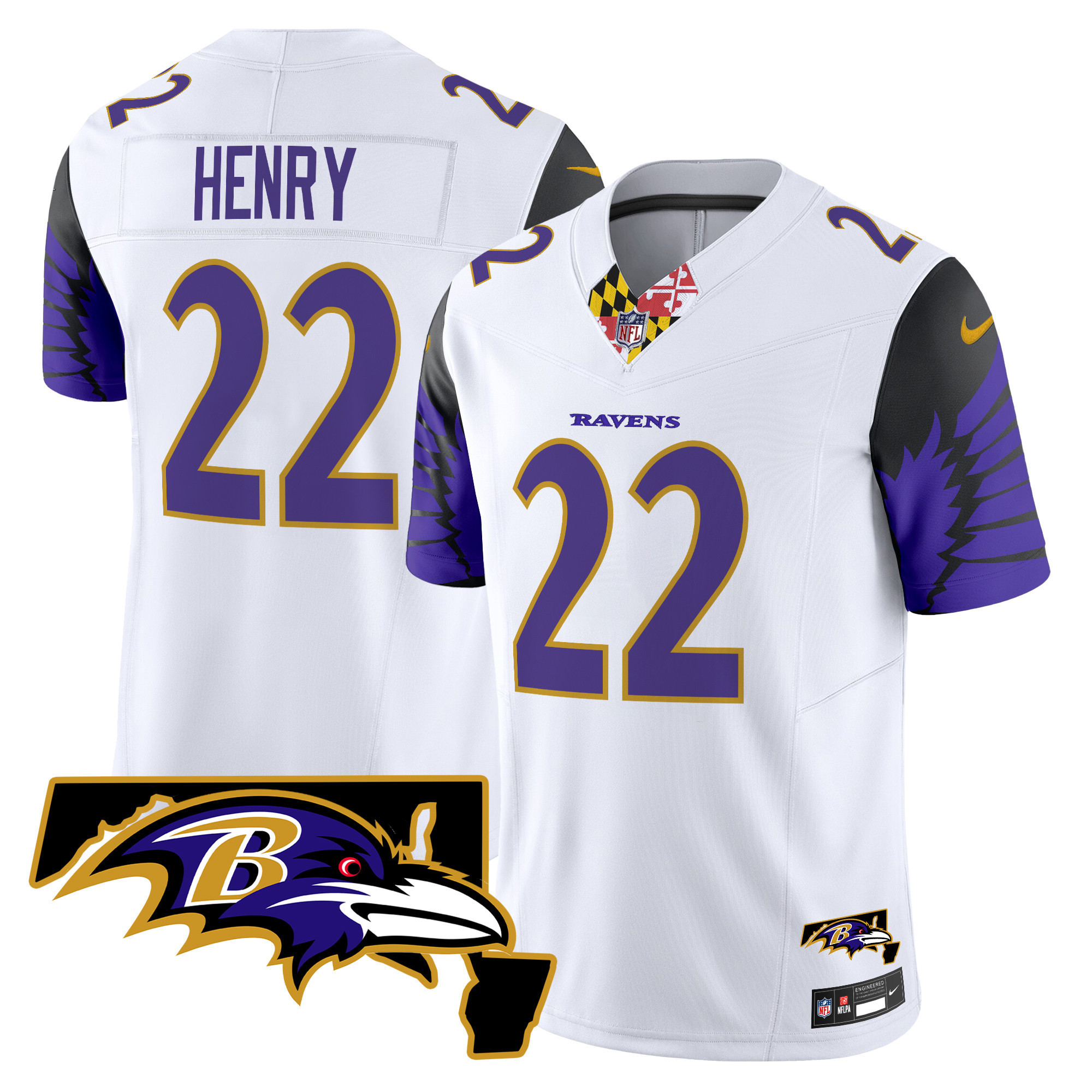 Derrick Henry Men's Baltimore Ravens Maryland Patch Vapor Limited White Jersey - All Stitched