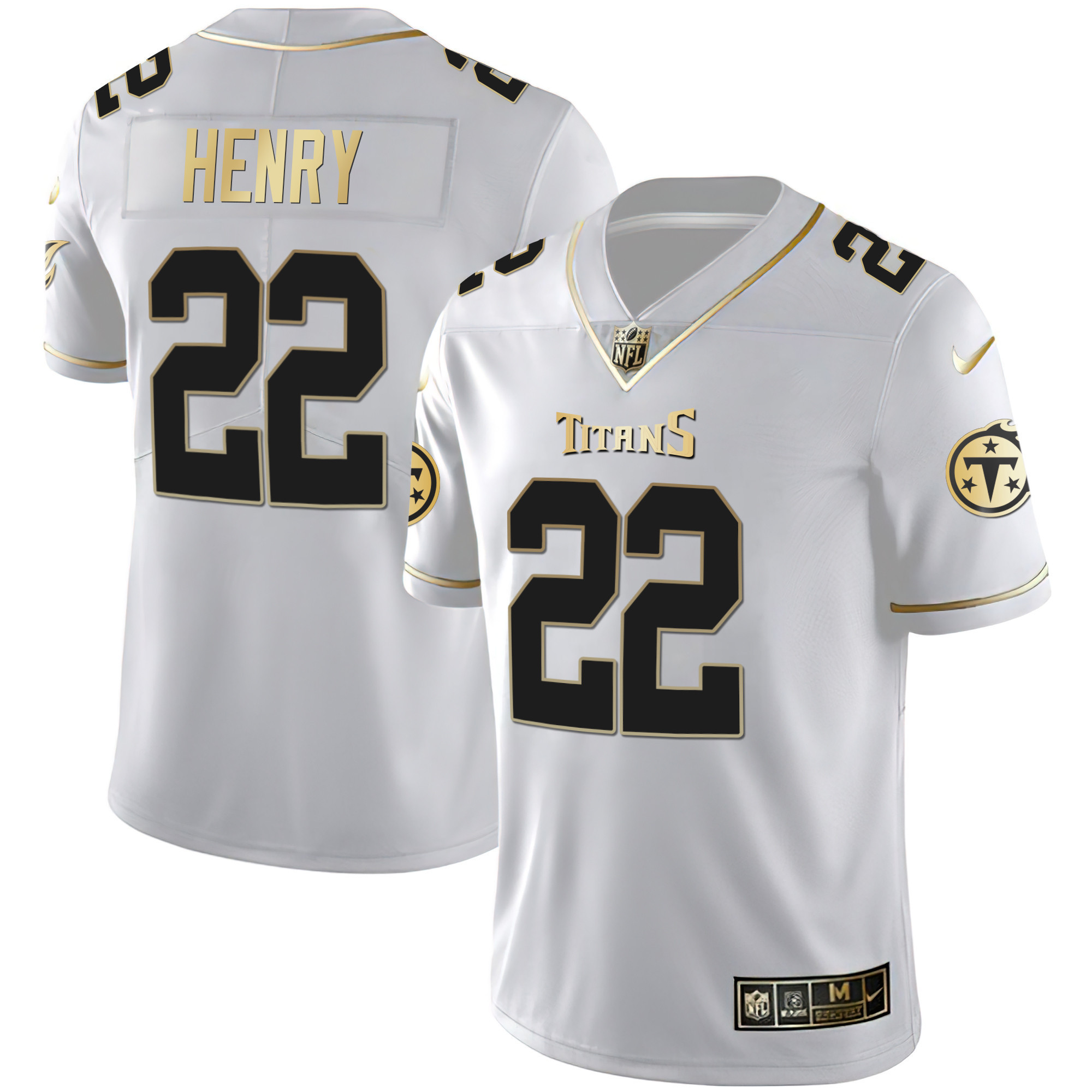 Derrick Henry Men's Tennessee Titans White Gold & Black Gold White Gold Jersey - All Stitched