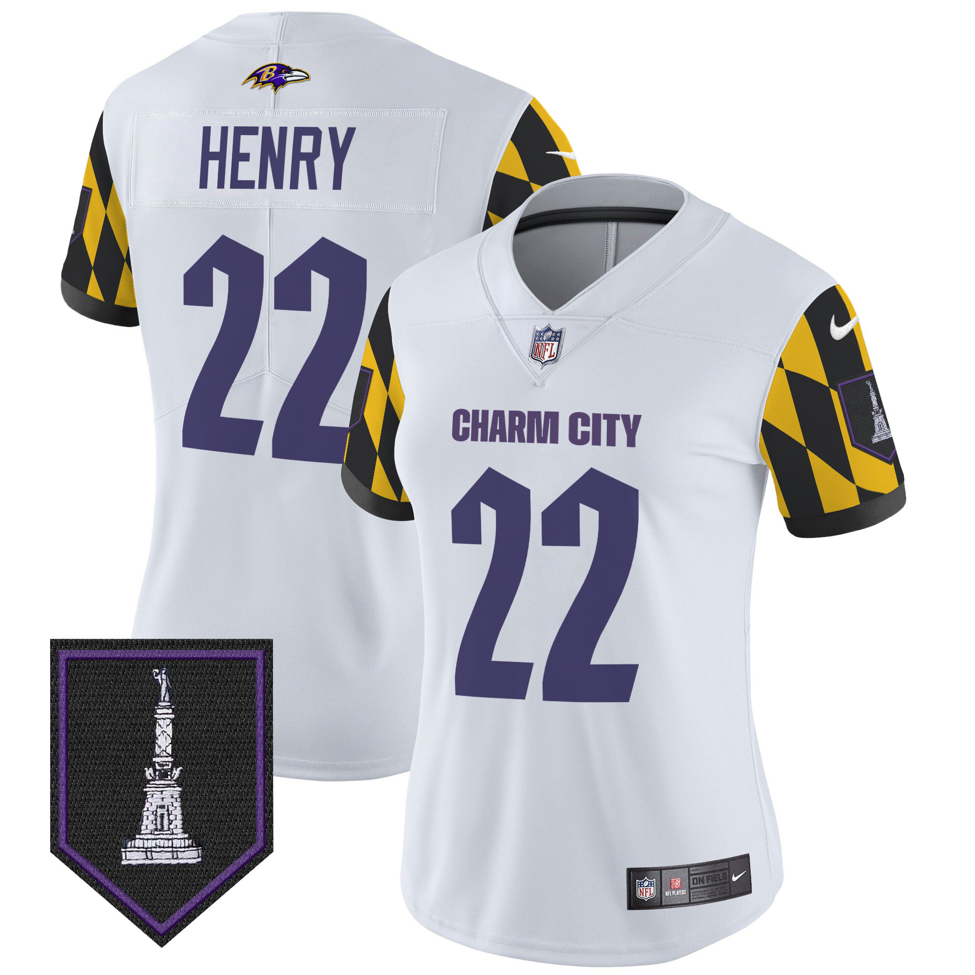 Derrick Henry Women's Baltimore Ravens City Edition Patch Vapor Limited White Jersey - All Stitched