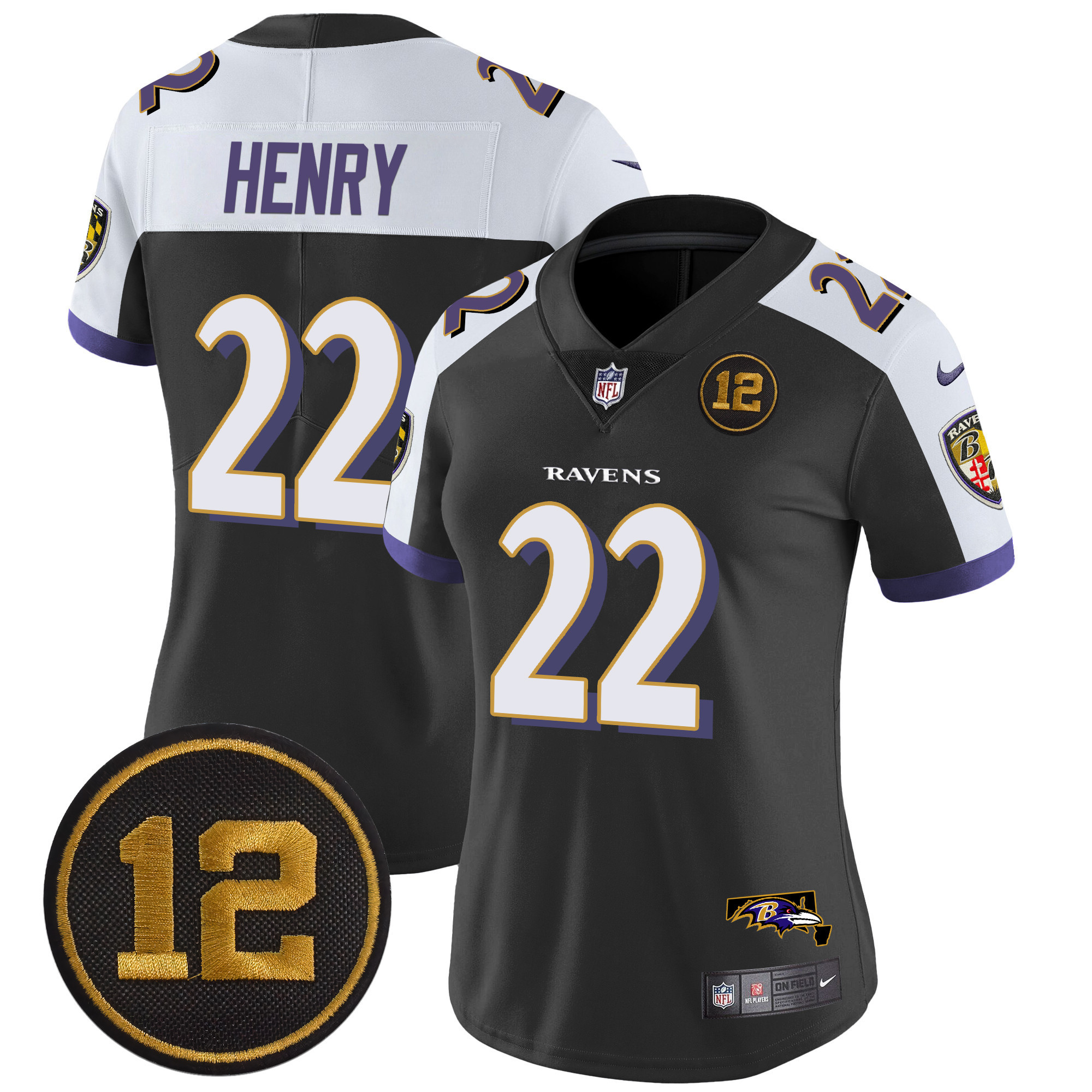 Derrick Henry Women's Baltimore Ravens Jacoby Jones Patch Vapor Limited Black Alternate Jersey - All Stitched