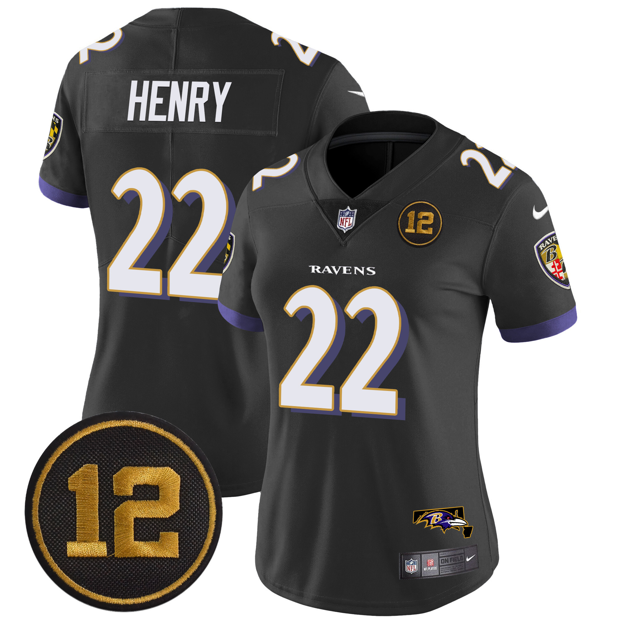 Derrick Henry Women's Baltimore Ravens Jacoby Jones Patch Vapor Limited Black Jersey - All Stitched