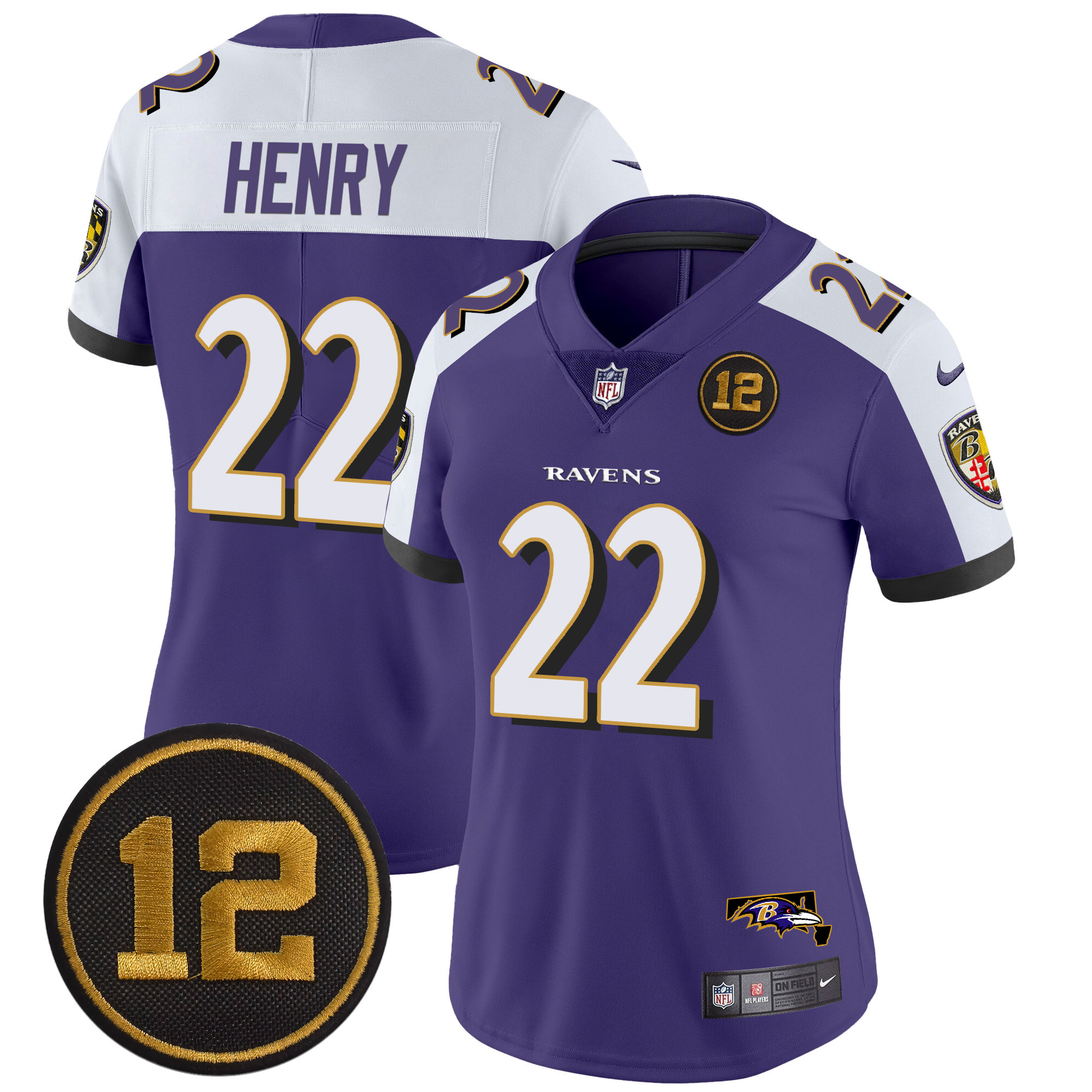Derrick Henry Women's Baltimore Ravens Jacoby Jones Patch Vapor Limited Purple Alternate Jersey - All Stitched