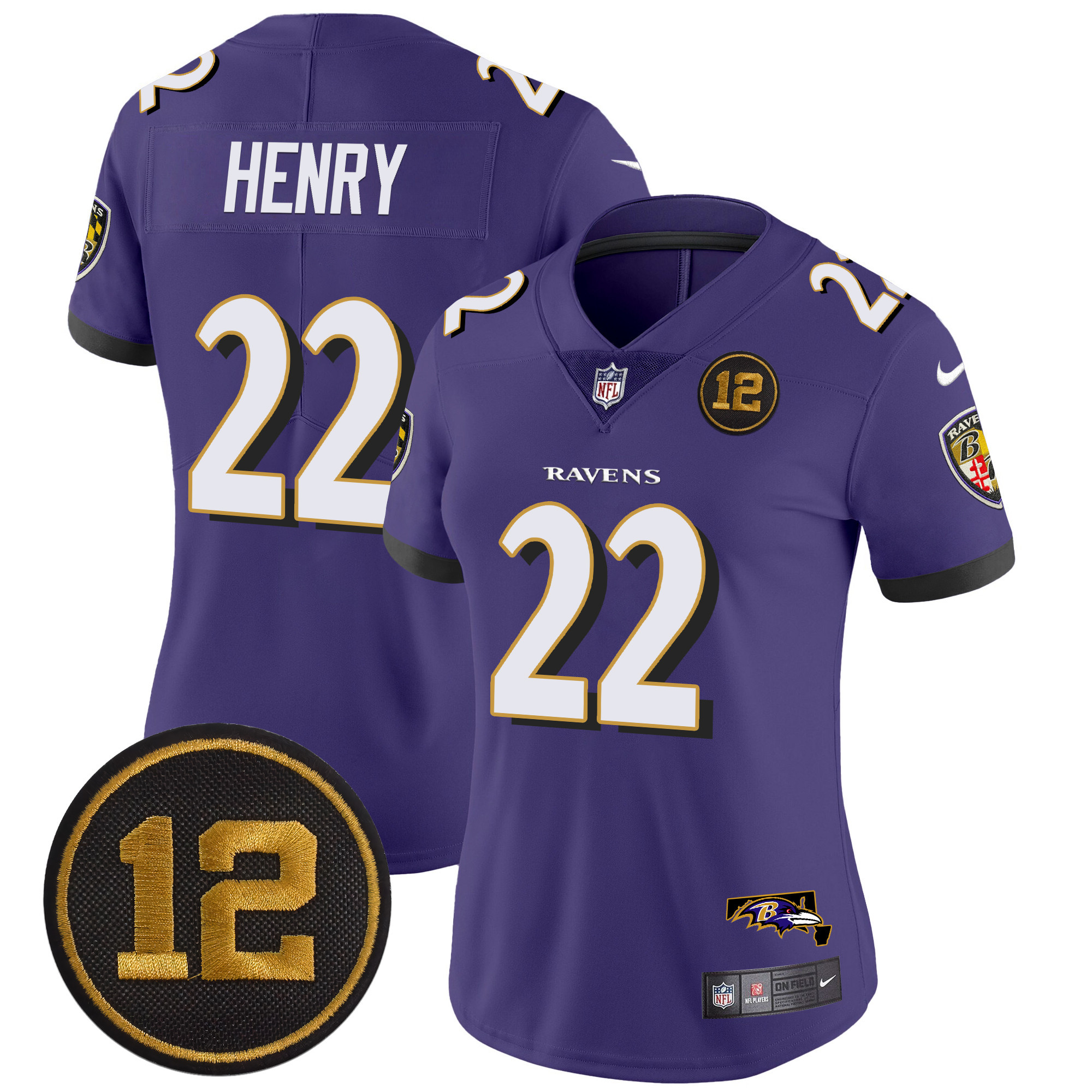 Derrick Henry Women's Baltimore Ravens Jacoby Jones Patch Vapor Limited Purple Jersey - All Stitched